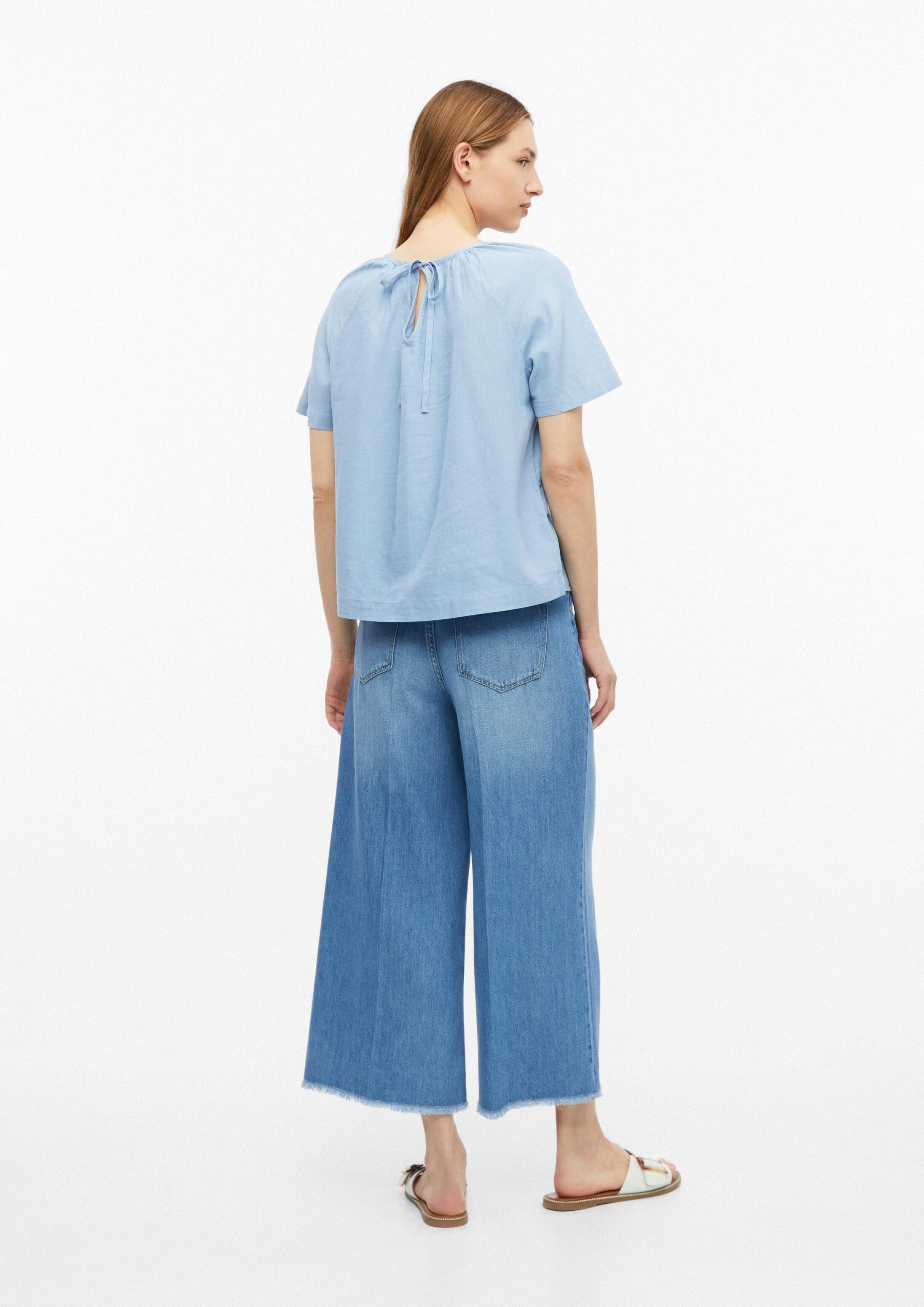 s.Oliver Kurzarmbluse Bluse Leinenmixbluse mit Schleifendetail am Rücken