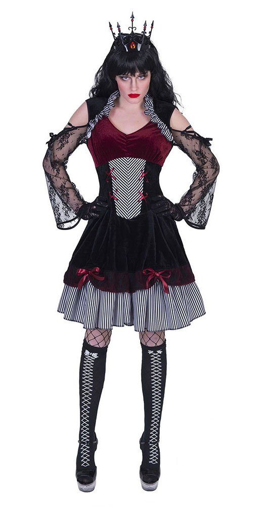 Karneval-Klamotten Vampir-Kostüm Gothic Dame Dracular Vampir Kleid bordeaux-schwarz, Damenkostüm Halloweenkostüm sexy Kleid glänzend Samt und Spitze
