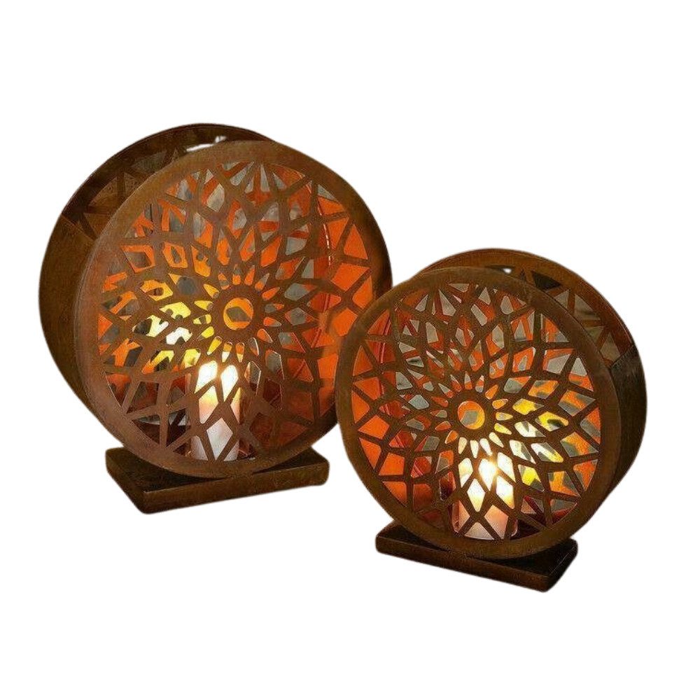 Home-trends24.de Bodenwindlicht Windlicht Orient rund 2 x Kerzenhalter Laterne Rostoptik Garten
