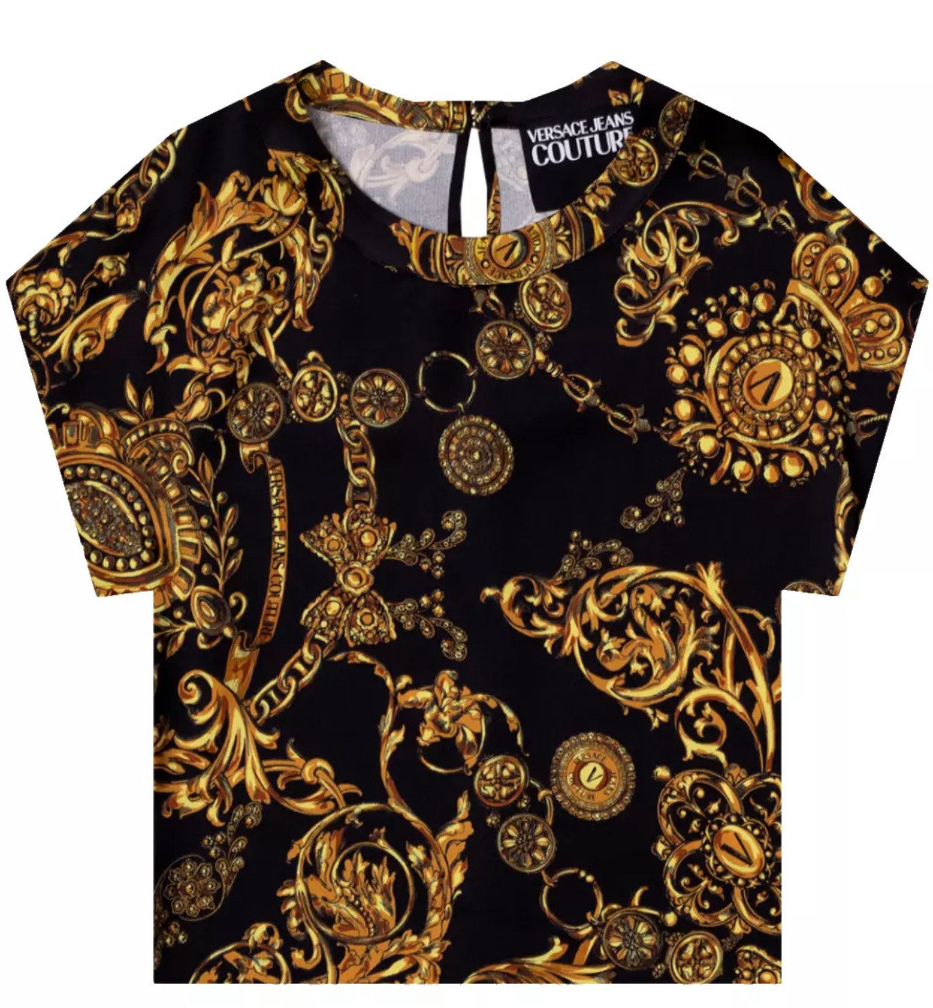 Versace Jeans Couture T-Shirt PATTERNED Barock Top Bluse Shirt T-shirt Iconic Retro Print goldfarbenen Knopfverschlüssen,ikonischen Print der Marke