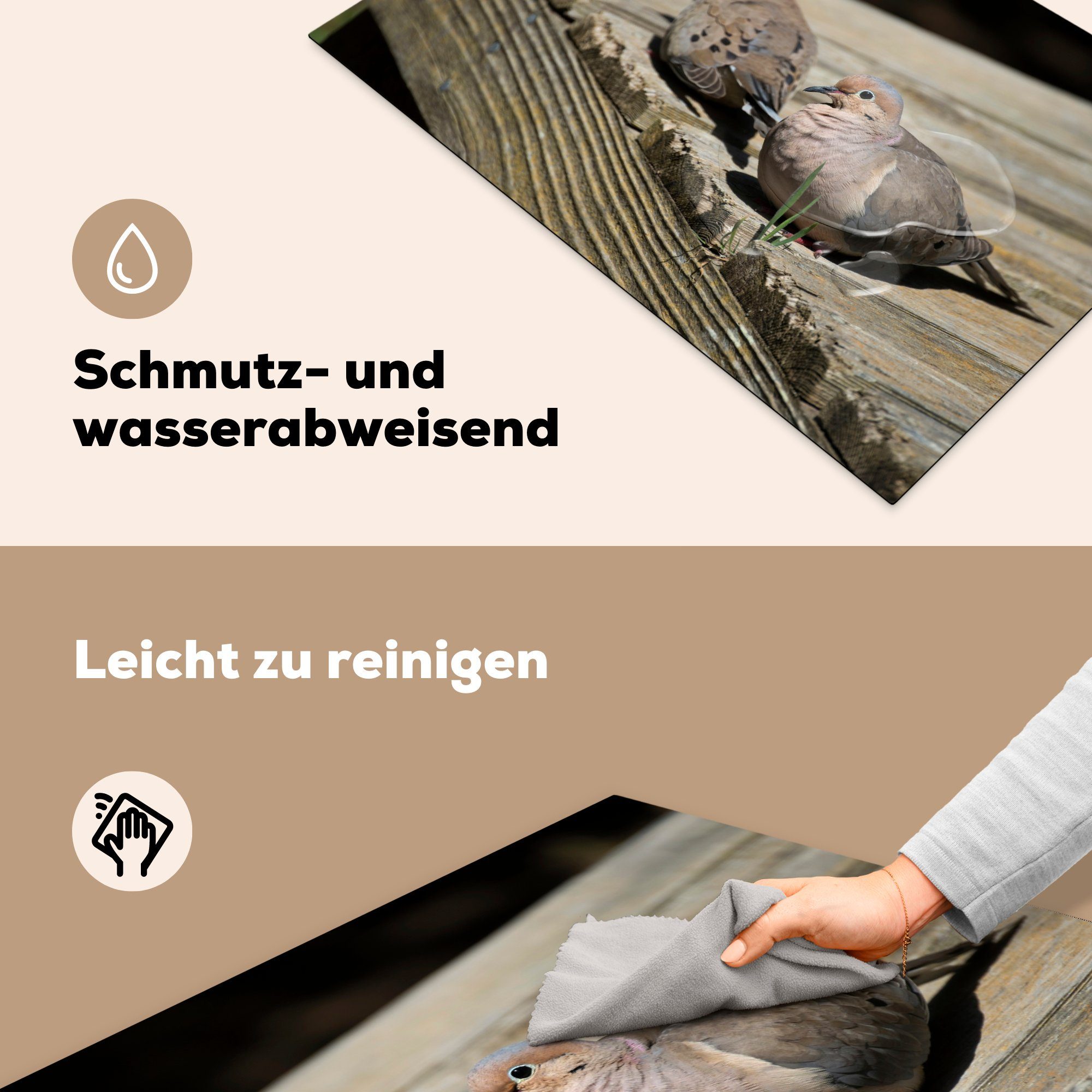 cm, Herdblende-/Abdeckplatte MuchoWow Turteltaube Vinyl, die Induktionskochfeld küche, Holz - für Schutz Vogel, tlg), (1 81x52 - Ceranfeldabdeckung