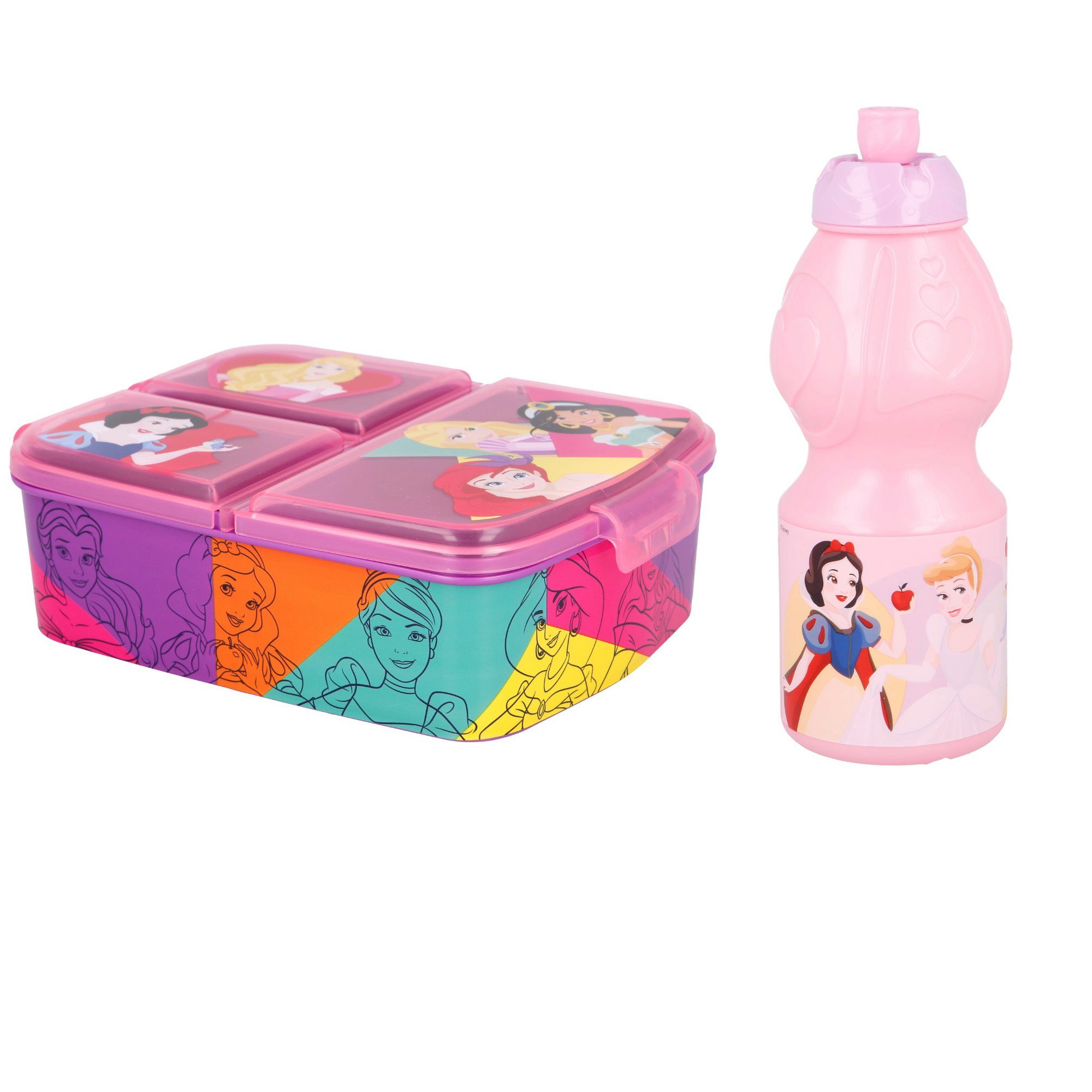 Trinkflasche, Brotdose Teiliges Princess 2 (2-tlg) Arielle Disney Set Cinderella Jasmin Lunchbox Rapunzel