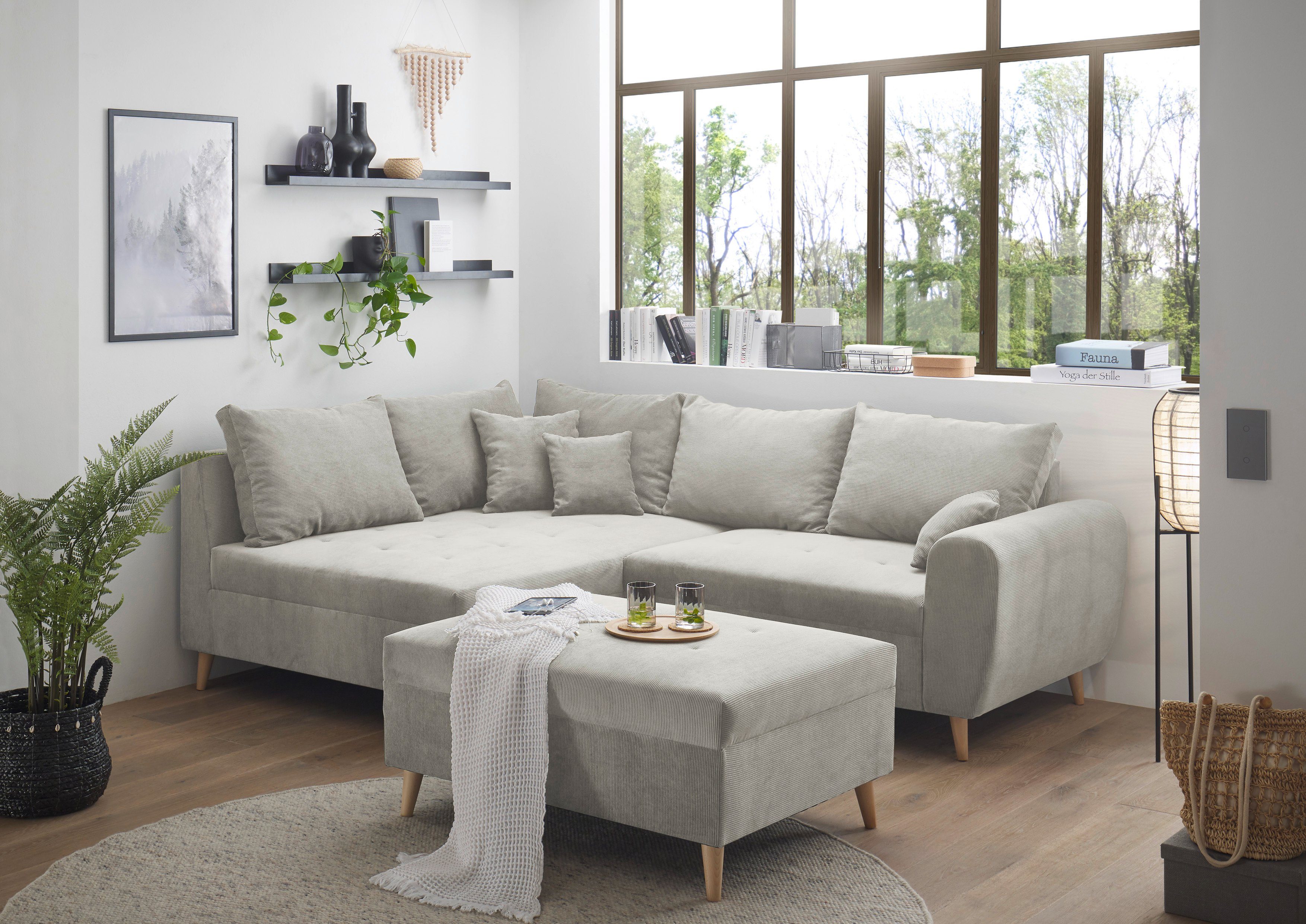 ED EXCITING DESIGN Ecksofa "Calanda L-Form", mit Hocker & 3 Zierkissen günstig online kaufen