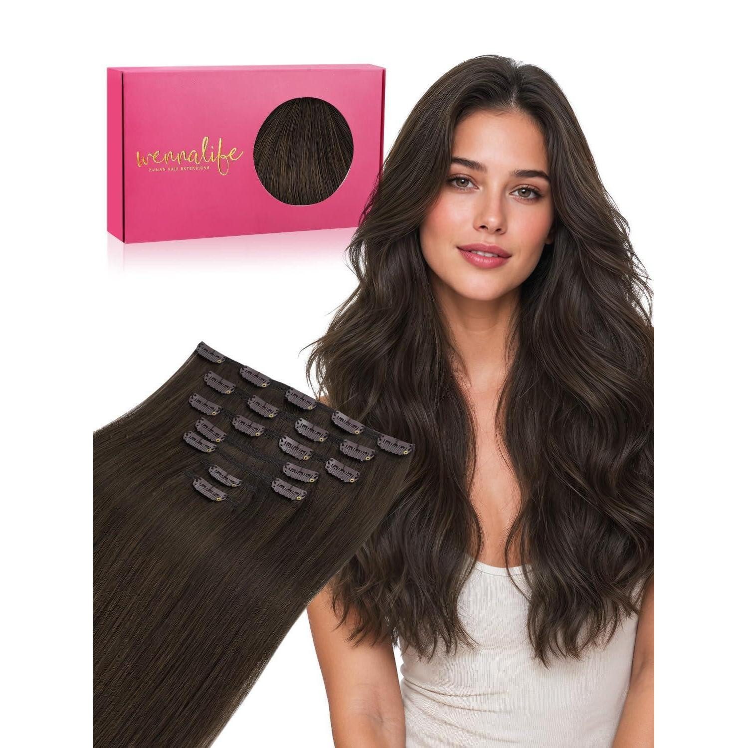 LuxusKollektion Echthaar-Extension Clip in Haarverlängerung hellbraun