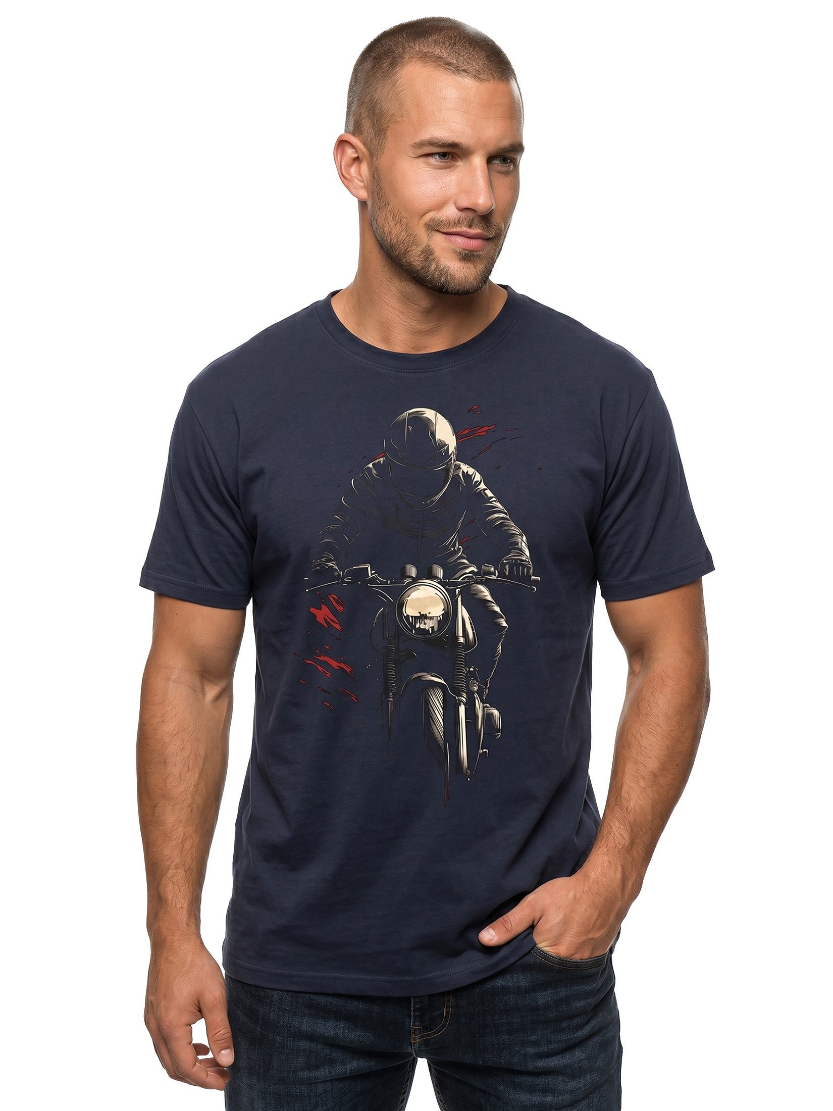 MAKAYA T-Shirt Bikershirt für Herren – Naked Bike Design für Motorradliebhaber (Schwarz, Blaugrau, S, M, L, XL, XXL, 3XL, 4XL, 5XL) Baumwolle