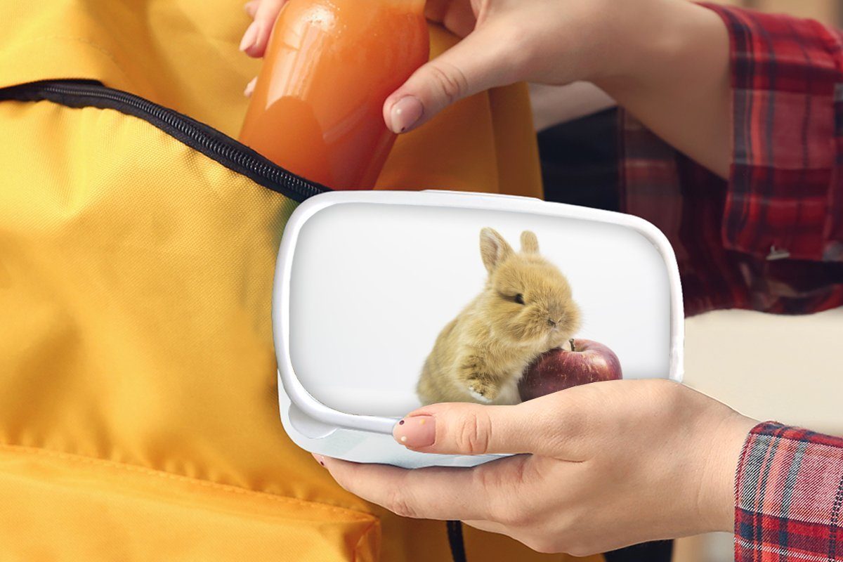 Kinder Kunststoff, MuchoWow für Mädchen Lunchbox - Brotdose, Apfel, weiß Baby Kaninchen Erwachsene, und für und - (2-tlg), Jungs Brotbox