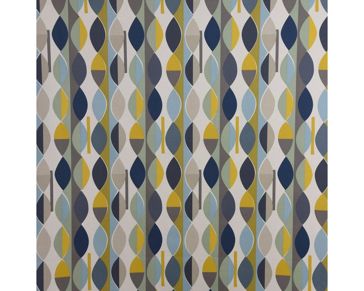 Thumbnail - Prestigious Textiles Stoff Panama Dekostoff Baumwollstoff Mabel Bluebell Retro blau gelb 138cm