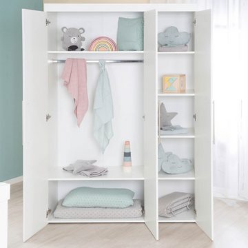 roba® Drehtürenschrank KIMI, 3-türig, Weiß, für Baby- und Kinderzimmer, 1 Kleiderstange, 6 Einlegeböden, B 135 x H 195 x T 50 cm