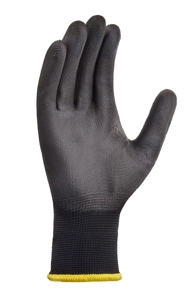 teXXor Strickhandschuhe Polyester-Strickhandschuh schwarz PU beschichtet 2404 (Packung, 12-St., VPE= 12-240 Paar, Gr 6-12) Atmungsaktiv/ölbeständig
