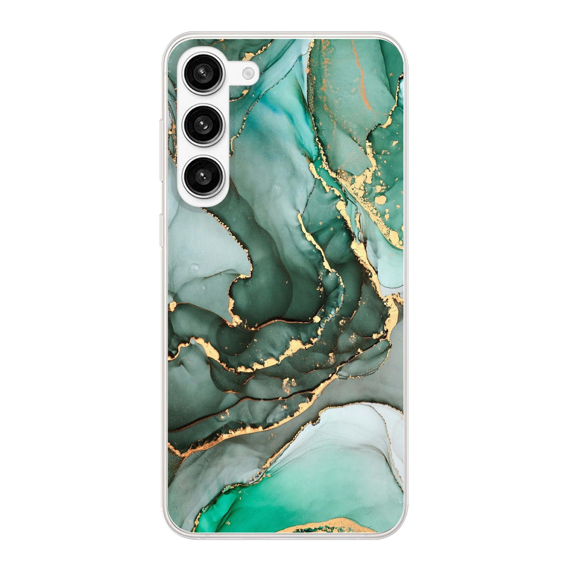 MuchoWow Handyhülle für Samsung Galaxy S23 Plus Gold - Marmor - Grün - Luxus - Marmoroptik, Phone Case, Silikon, Schutzhülle Dünn