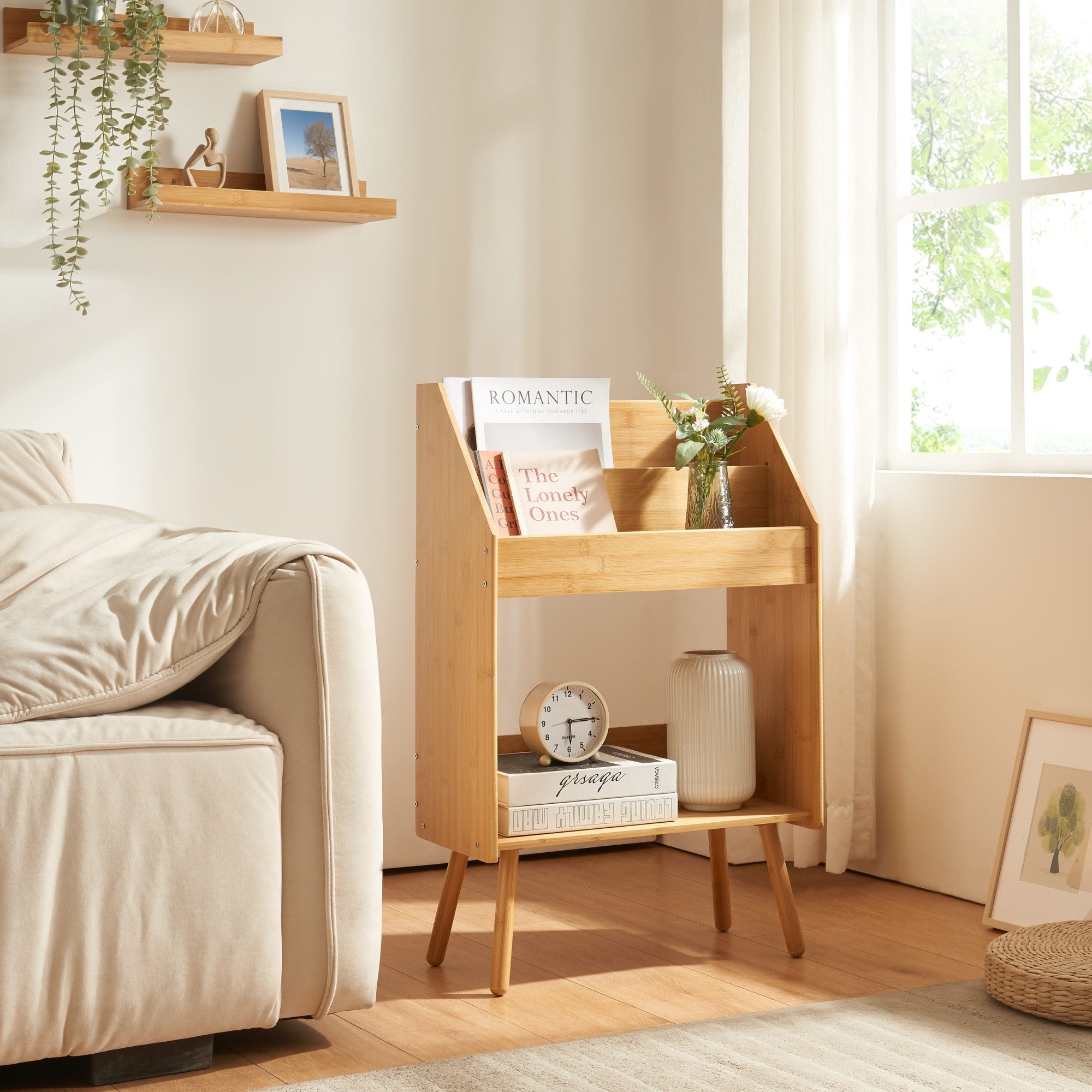 en.casa Beistelltisch, »Inderøy« mit 3 Fächern 80 x 50 x 25 cm Bambus günstig online kaufen