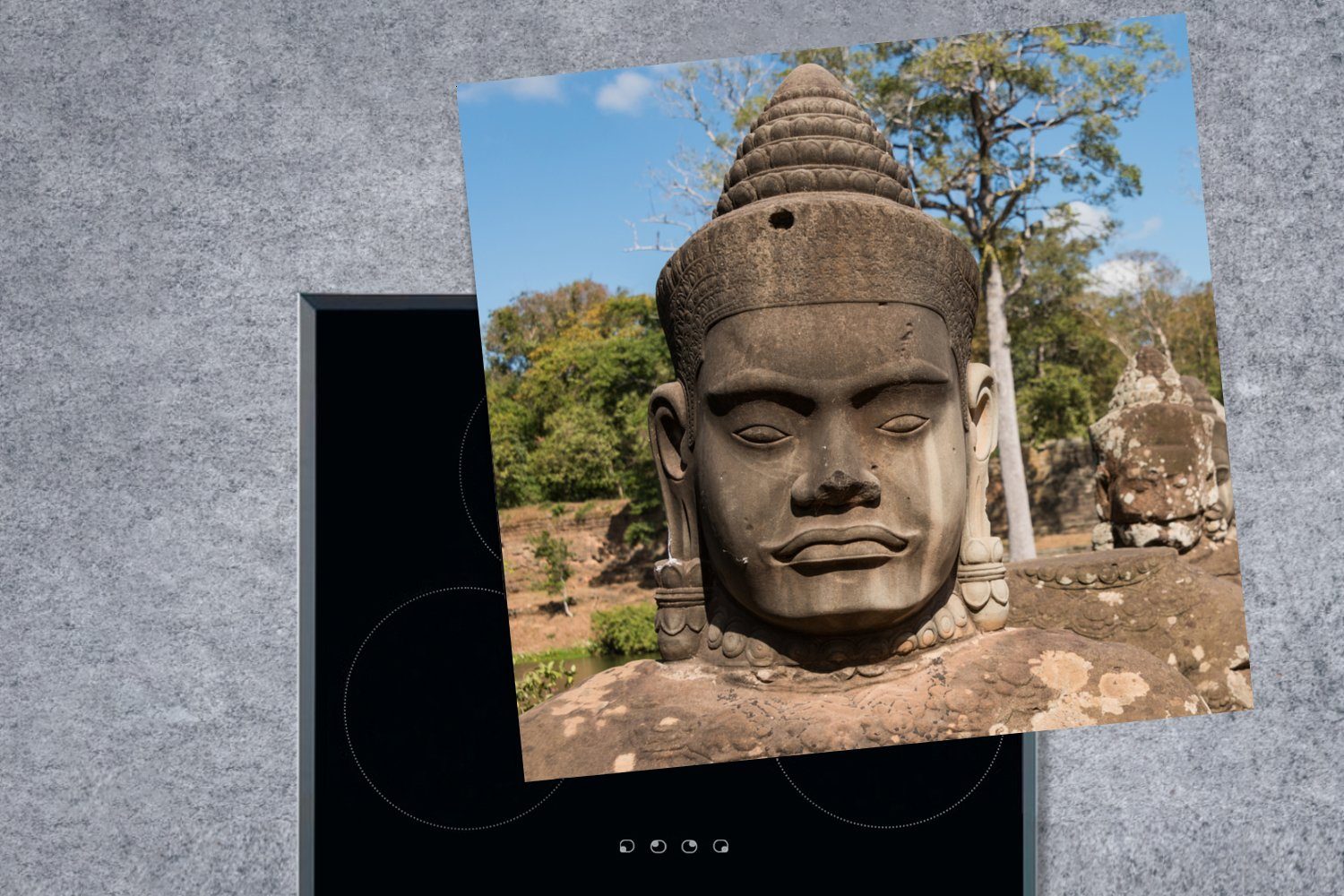 MuchoWow Herdblende-/Abdeckplatte tlg), Vinyl, Gesicht Statue, cm, für Ceranfeldabdeckung, - Kambodscha küche (1 78x78 - Arbeitsplatte