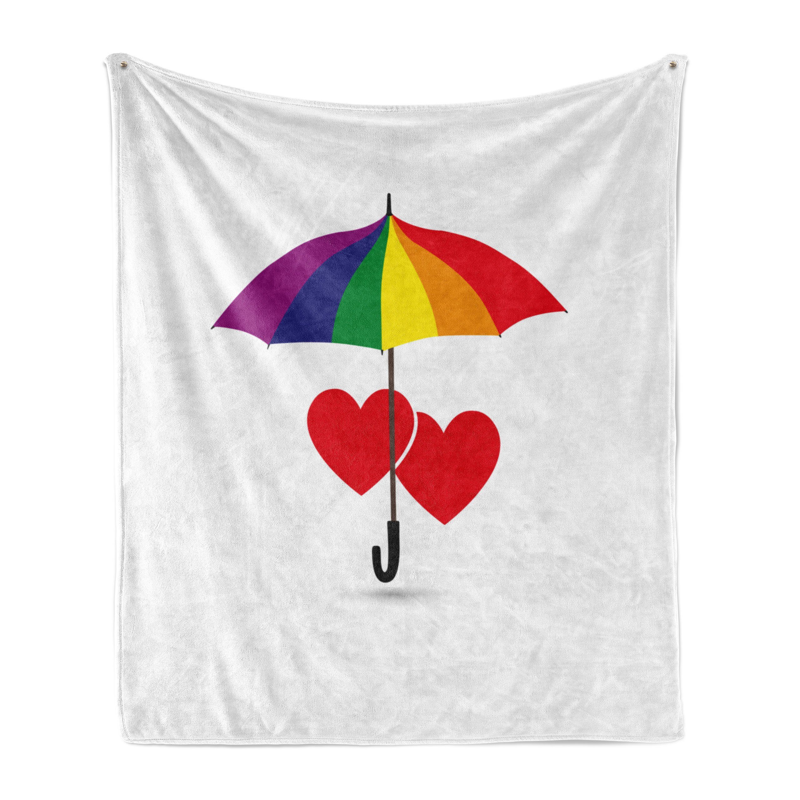 Wohndecke Gemütlicher Plüsch für den Innen- und Außenbereich, Abakuhaus, Regenbogen Herz-Regenschirm Liebe