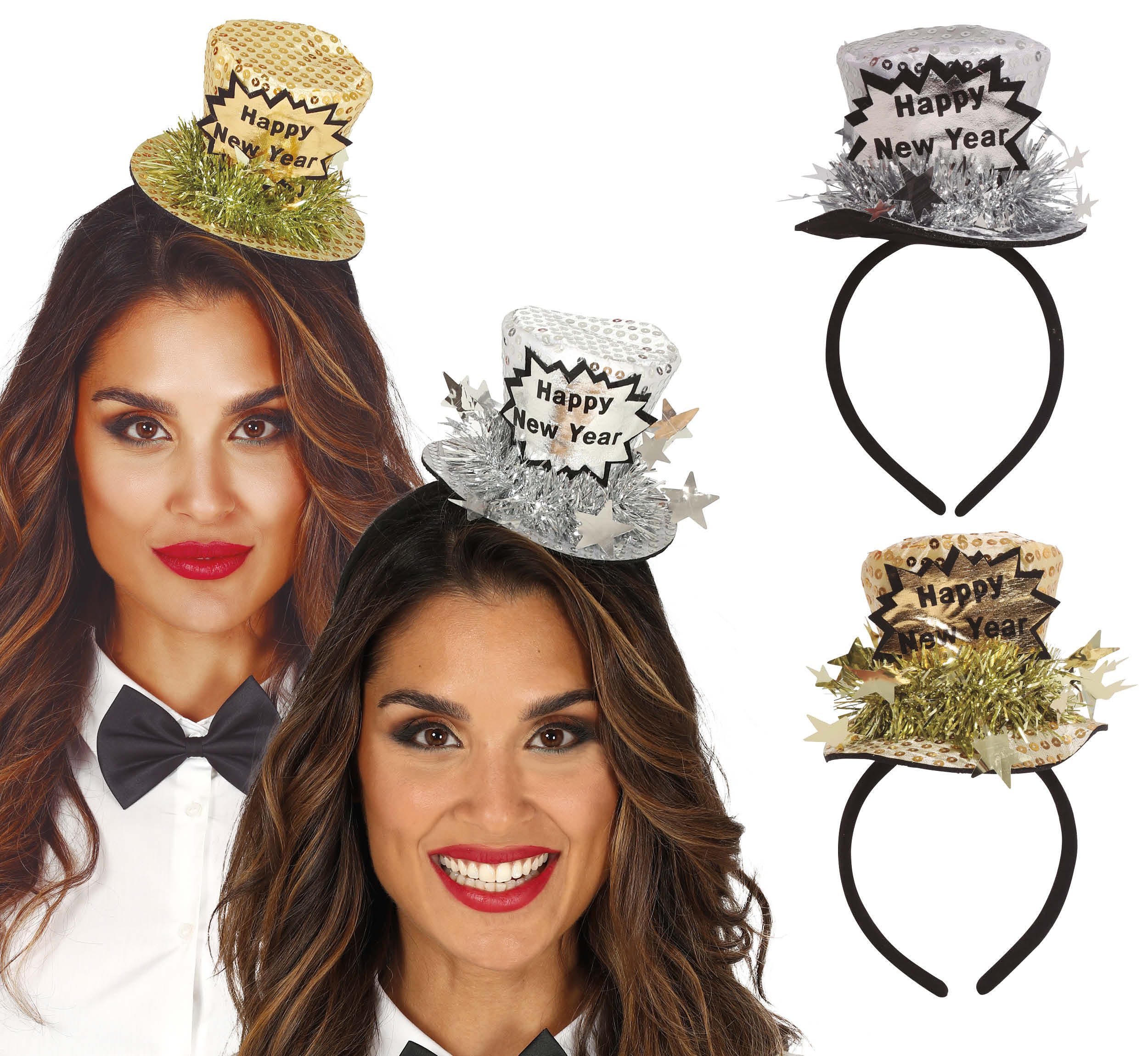 Fiestas Guirca Kostüm, Silvester Mini Zylinder Haarreif Neujahrsparty Glitzer Accessoire Neuj