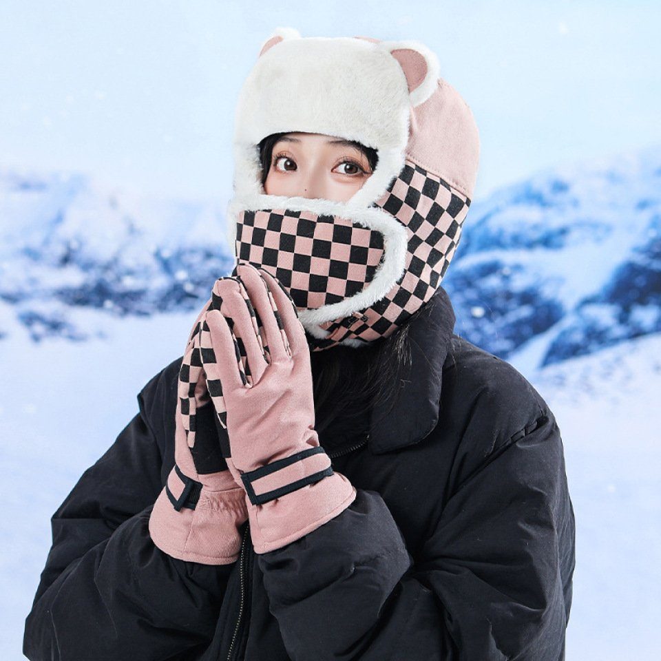 Neue Für Handschuhe, Damen, gloves Wintermütze Mütze Radfahren, Maske, Skimütze pink Blusmart