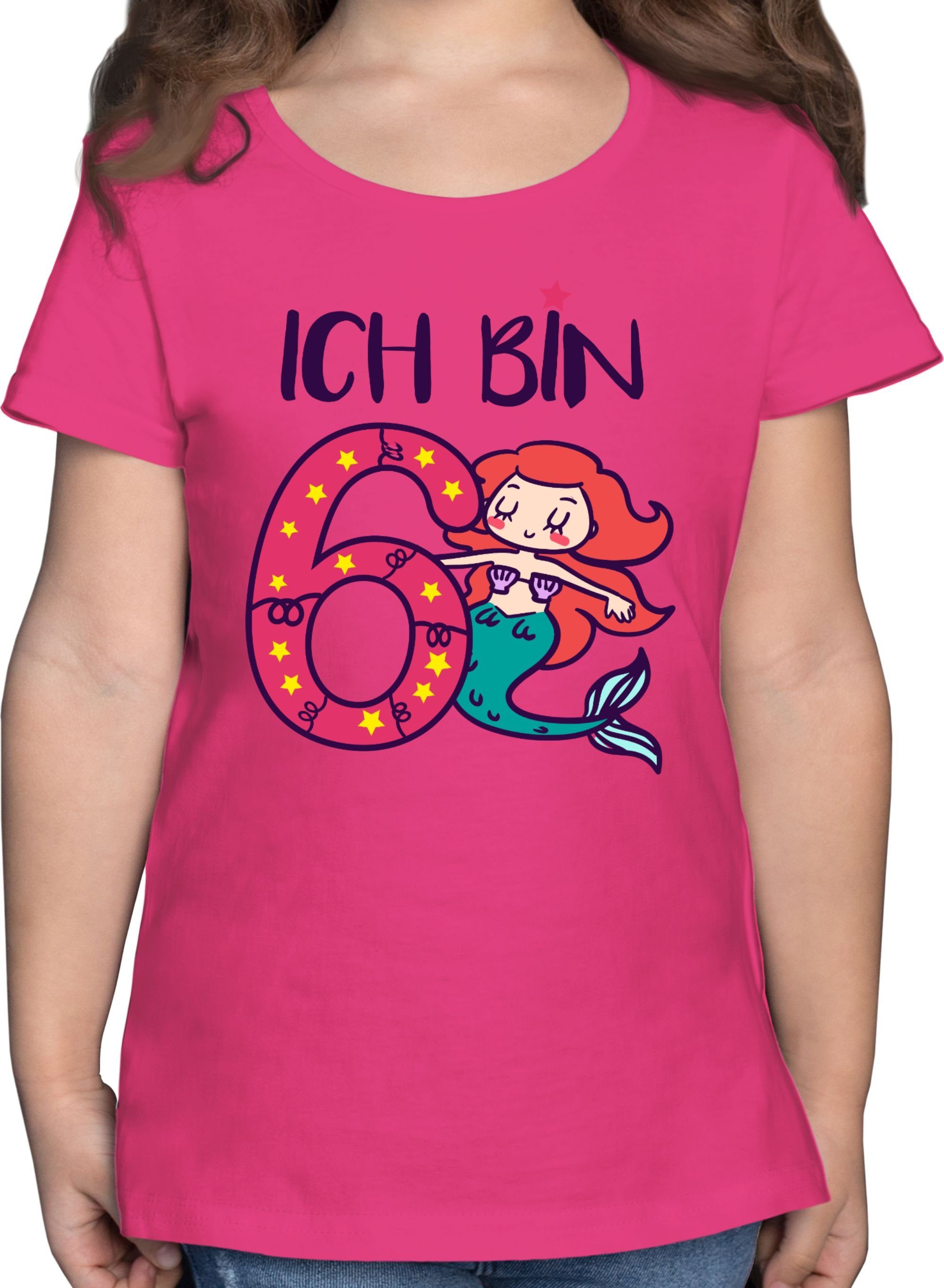 Shirtracer T-Shirt Ich bin sechs Meerjungfrau 6. Geburtstag 2 Fuchsia