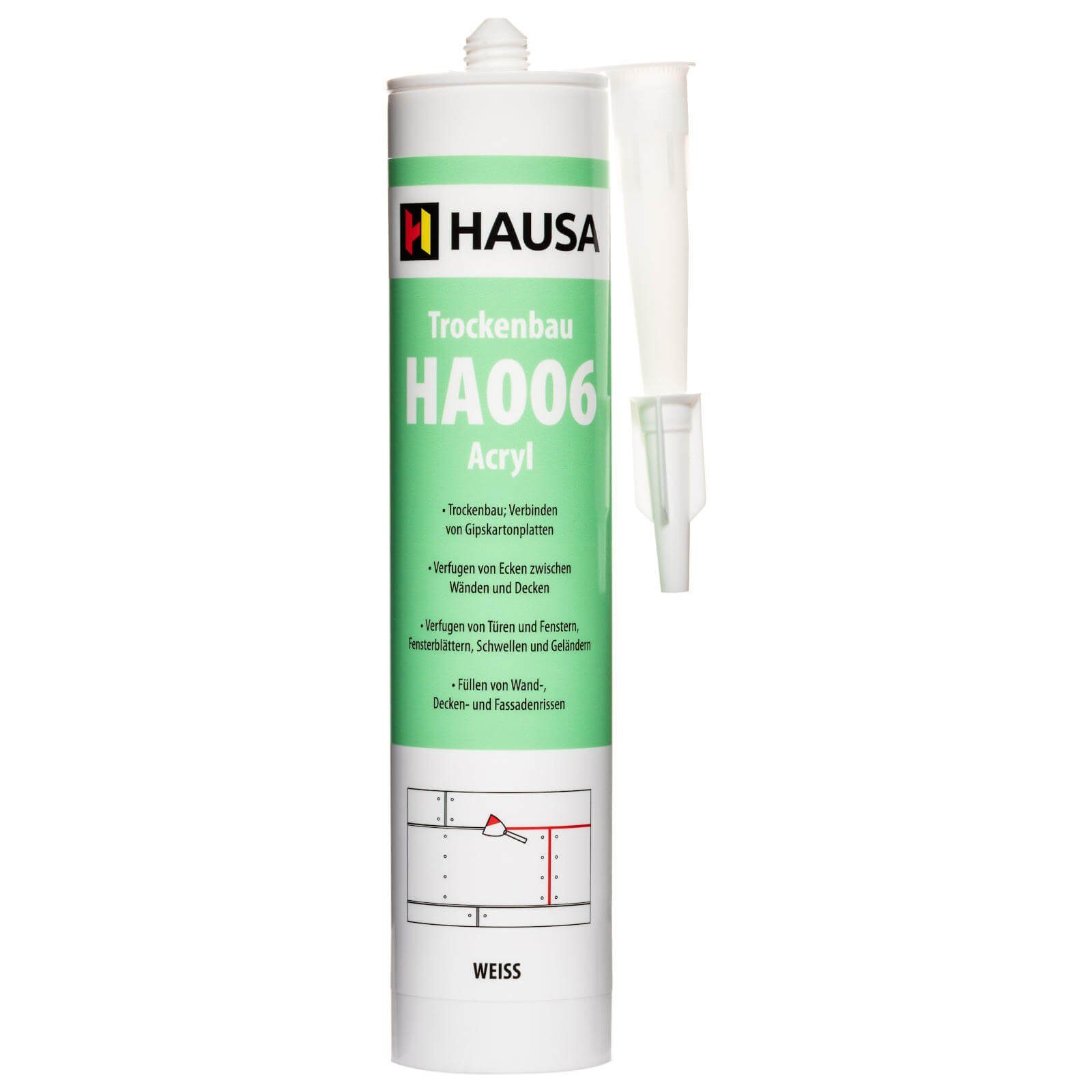 Hausa Maleracryl, Trockenbau Acryl Dichtstoff HA006, Kartusche 310 ml, (Spachtel Fugen Wand Decke Dicht, 1-tlg., Fugendicht Abdichtung), Maleracryl Bauacryl plasto-elastisch 15% | Spachtelmassen