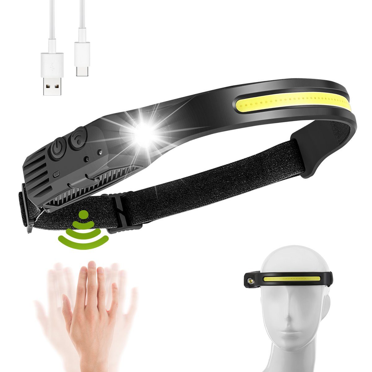 iscooter LED Stirnlampe Stück mit Kopflampe Wiederaufladbar 1 Super Headlamp Sensor
