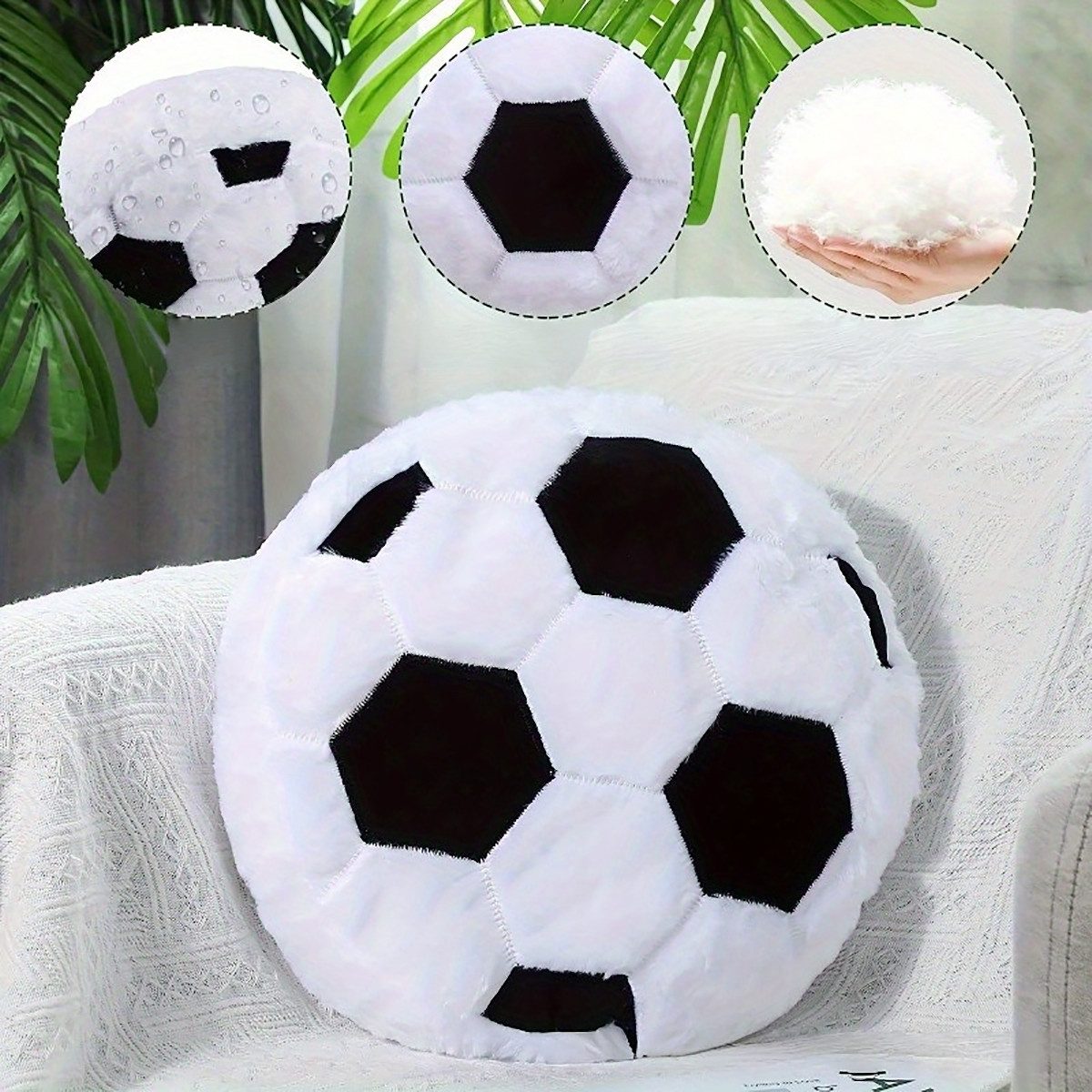 FOUORTUNATE-BEE Dekokissen Plüsch weiche Flauschige Fußball Rückenkissen Sitzkissen, Fußball kreative Zimmer Dekorationen Geschenk für Fußballliebhaber – Bild 4 von 5