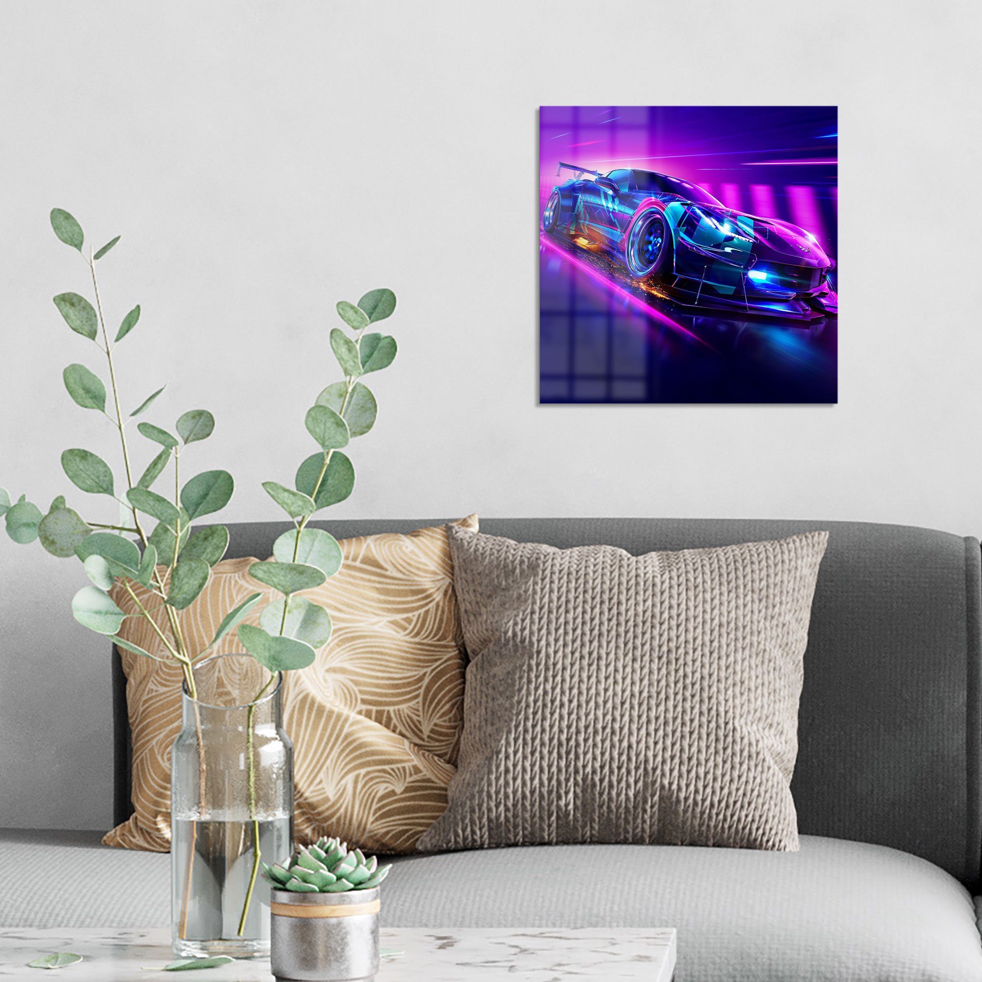 DEQORI Glasbild 'Corvette Verfolgungsjagd', 'Corvette Verfolgungsjagd', Glas Wandbild Bild schwebend modern