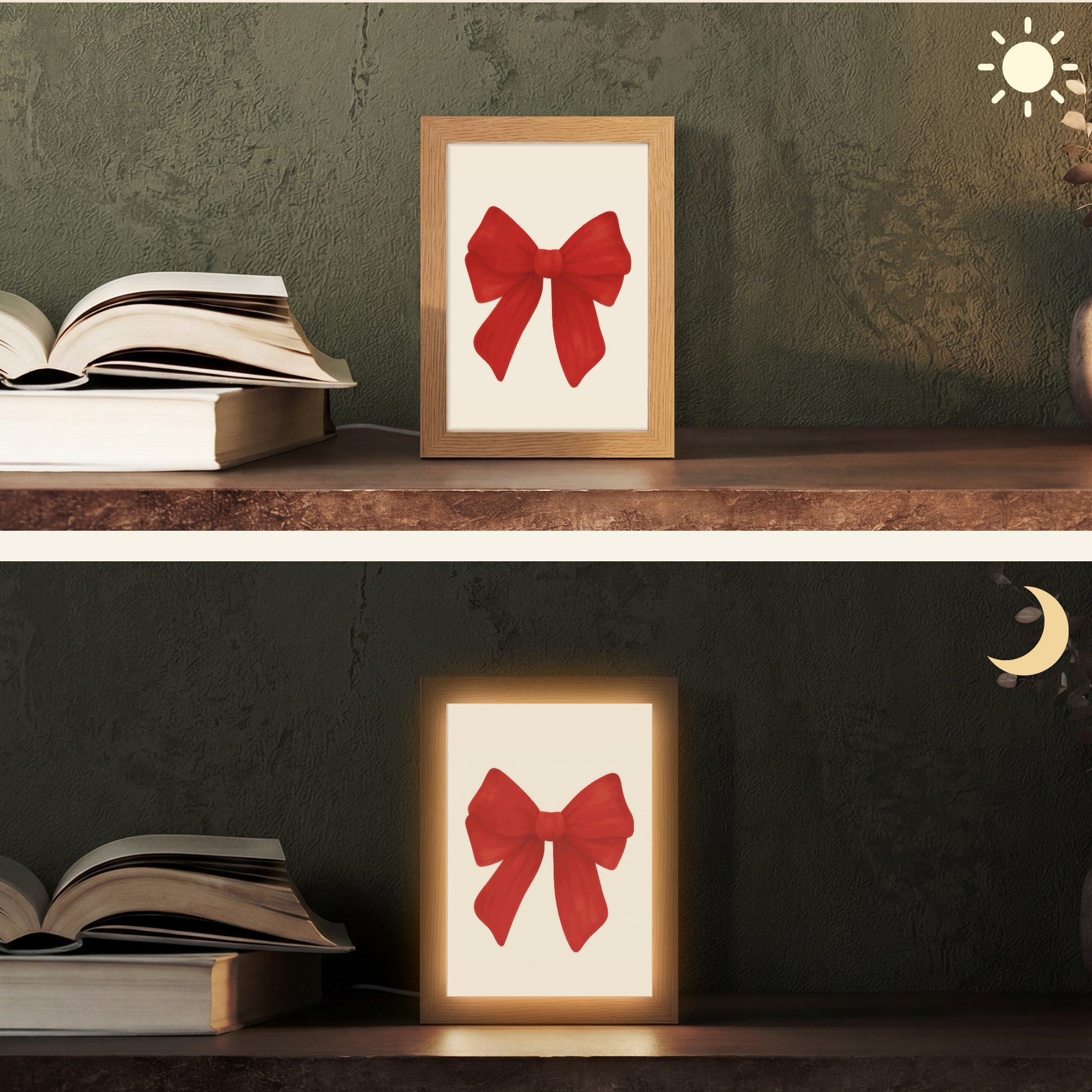 OnlyWow Tischleuchte Lightbox Fliege - Symmetrisch - Rot - Schleife, Dimmbar, Farbwechsel, LED, Warmweiß, Kaltweiß, Neutralweiß Einstellbar, Tischlampe, Schreibtischlampe, Desk, Dimmbar, mit Kabel, LED