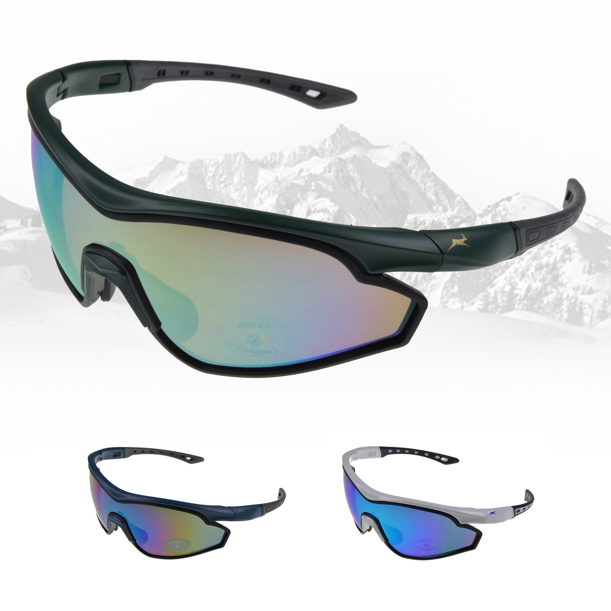 Gamswild Sportbrille UV400 Sonnenbrille Skibrille Fahrradbrille TR90 Damen Herren, Modell WS7534 in weiß, blau, grün