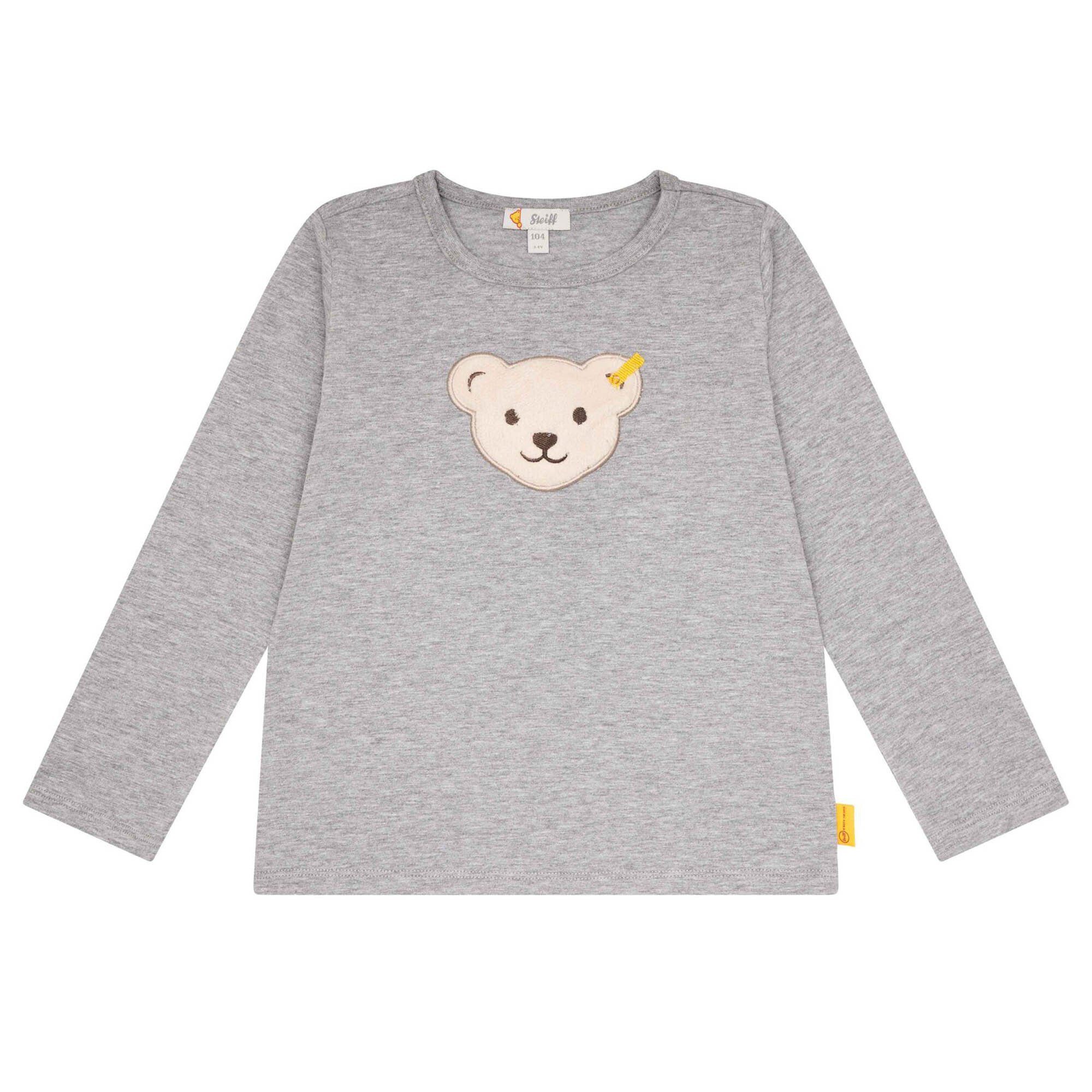Steiff T-Shirt Kinder Langarm-Shirt - Basic, Teddy-Applikation Grau