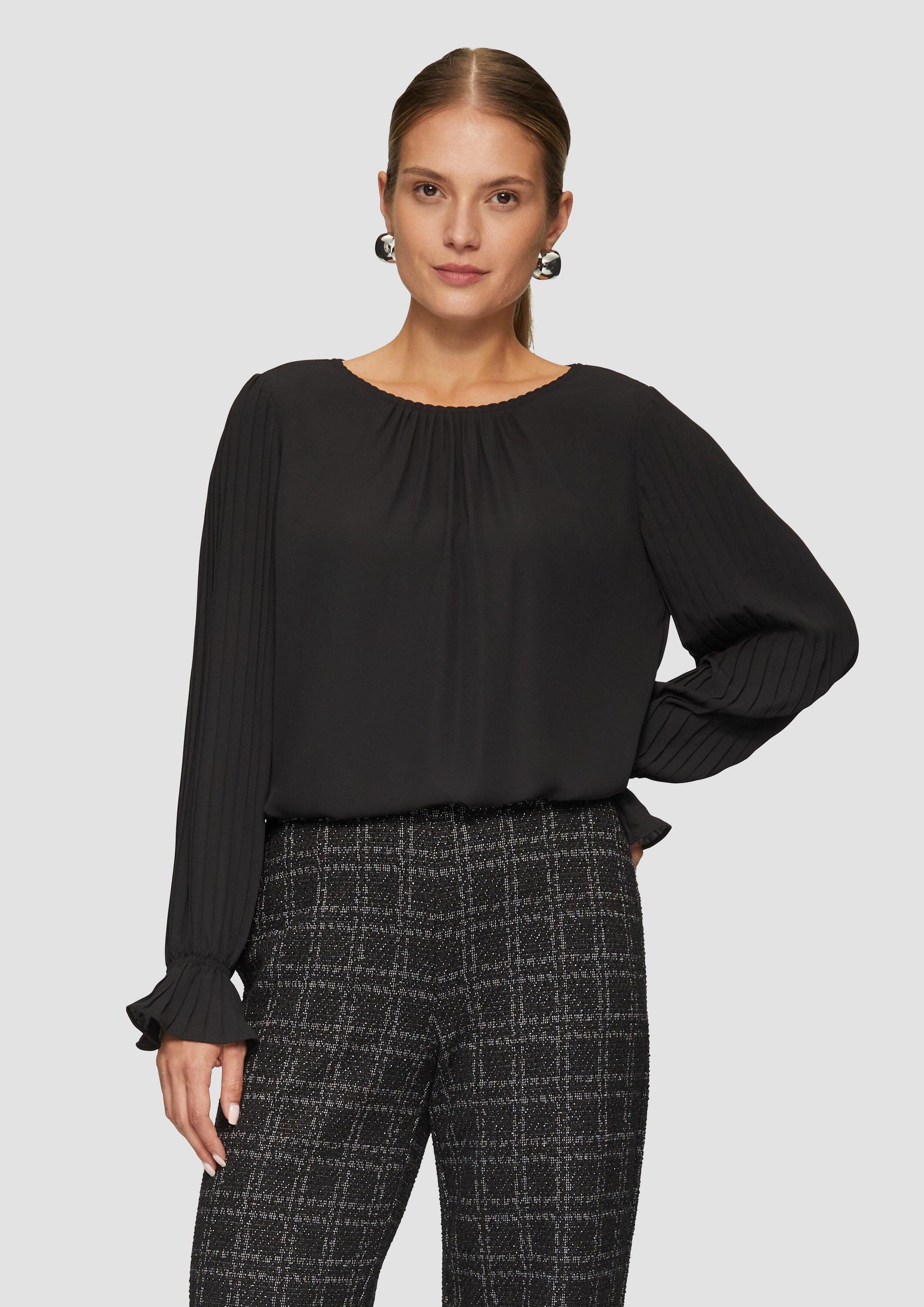s.Oliver Langarmbluse Bluse Viskosebluse mit Plisseeärmeln günstig online kaufen