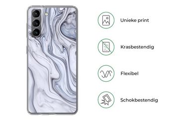 MuchoWow Handyhülle Marmor - Weiß - Schwarz, Phone Case, Handyhülle Samsung Galaxy S21, Silikon, Schutzhülle