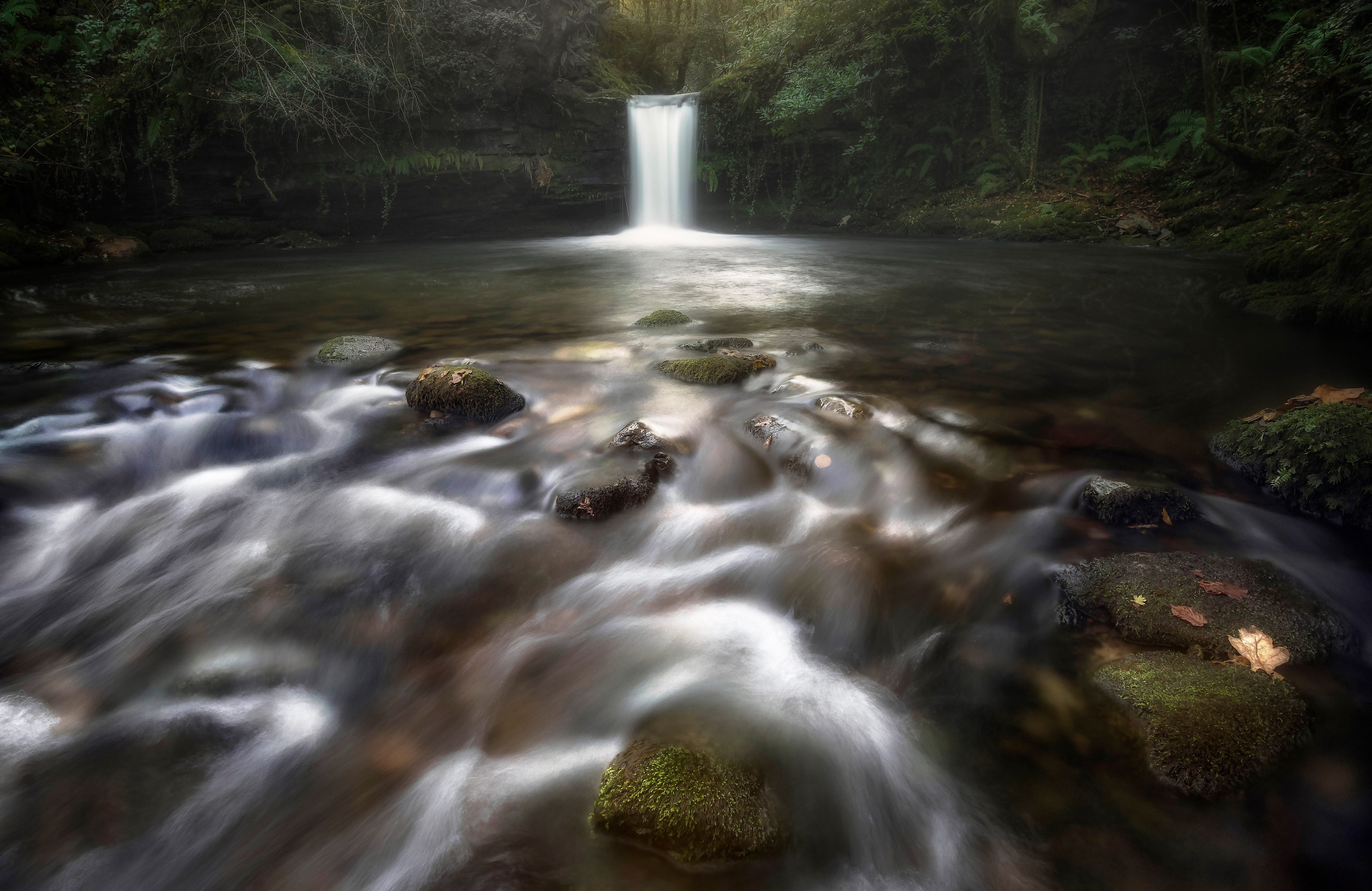Fototapete VLIES-Tapete Premium Natur Stein Wasserfall Pflanzen Grün