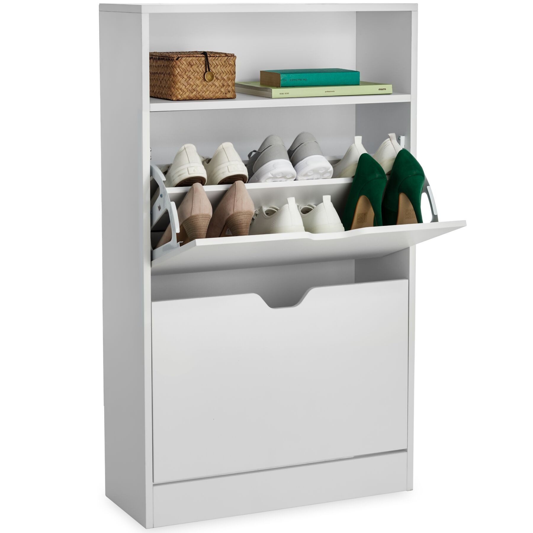 tectake Schuhschrank Schuhregal Calea mit 2 Kippfächern für 12 Paar Schuhe (Komplettset, 1-St., inkl. Schlüssel) für 12 Paar Schuhe