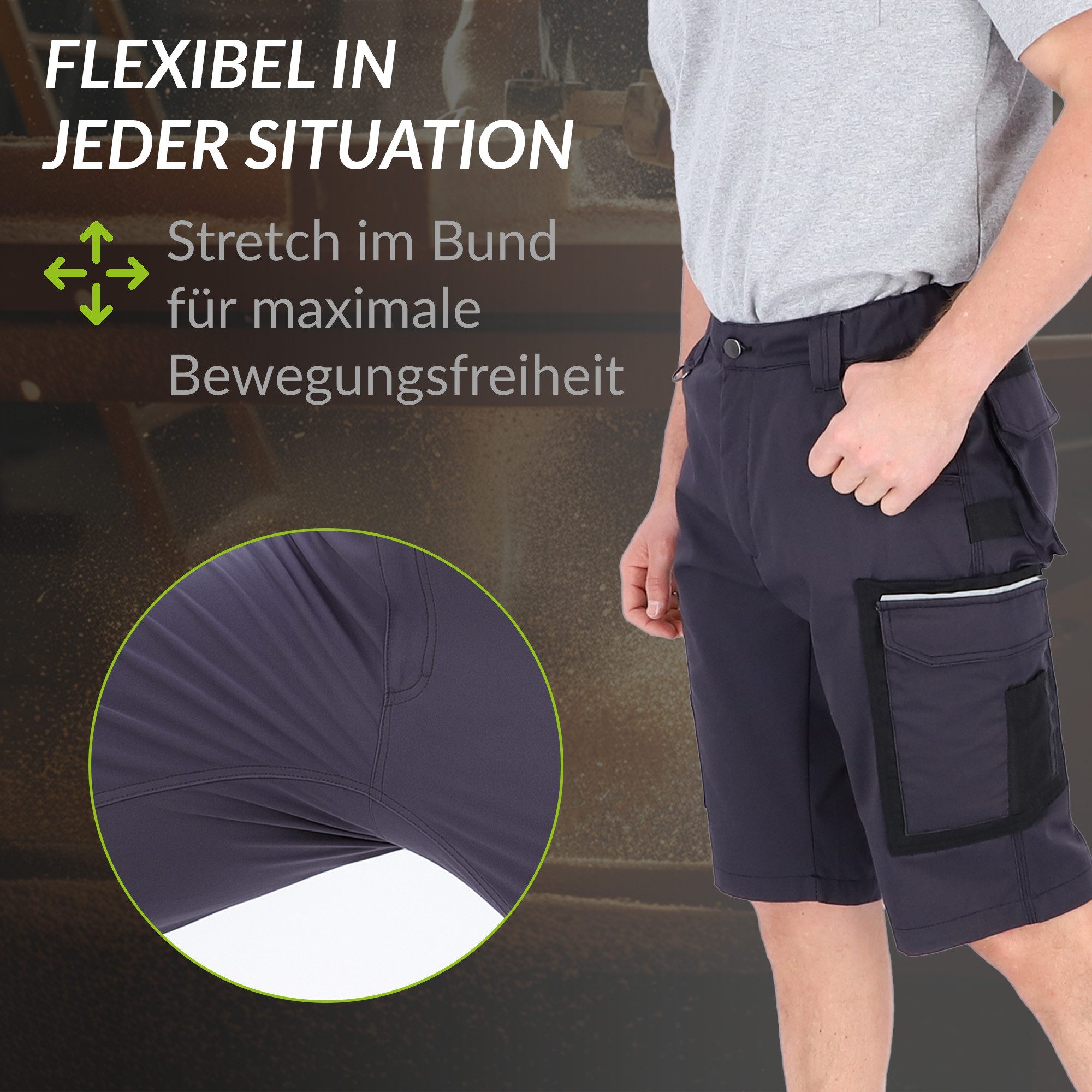 ELIWORX Arbeitsshorts Herren – Kurze Arbeitshose mit Stretch & Werkzeugtaschen - Kurze Hose Kurze Herrenshorts für Sommer & Werkstatt – Robust & Bequem