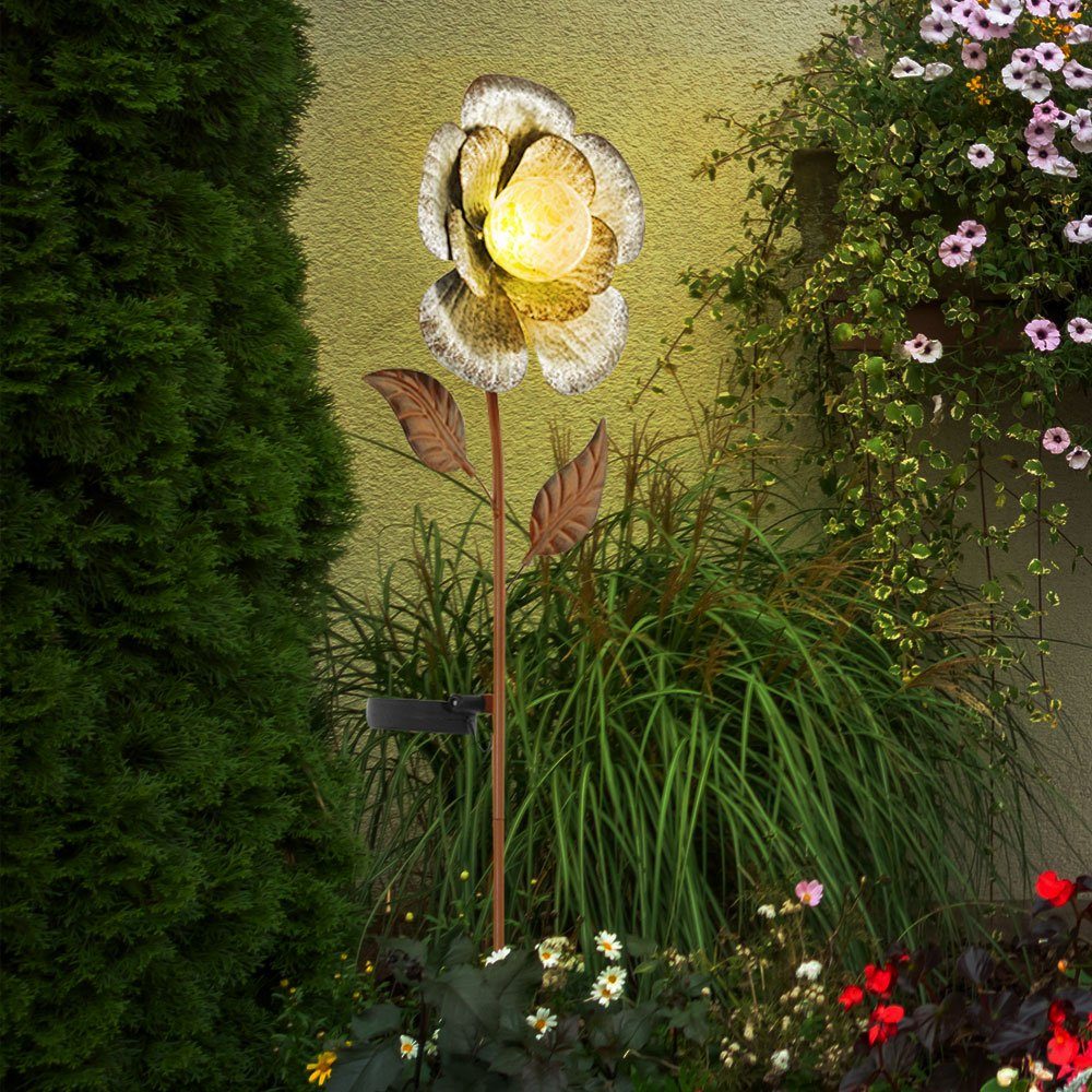 verbaut, fest LED Leuchten 2er Warmweiß, LED-Leuchtmittel Solarleuchte, Solar Design Blumen LED Garten Set etc-shop Steck
