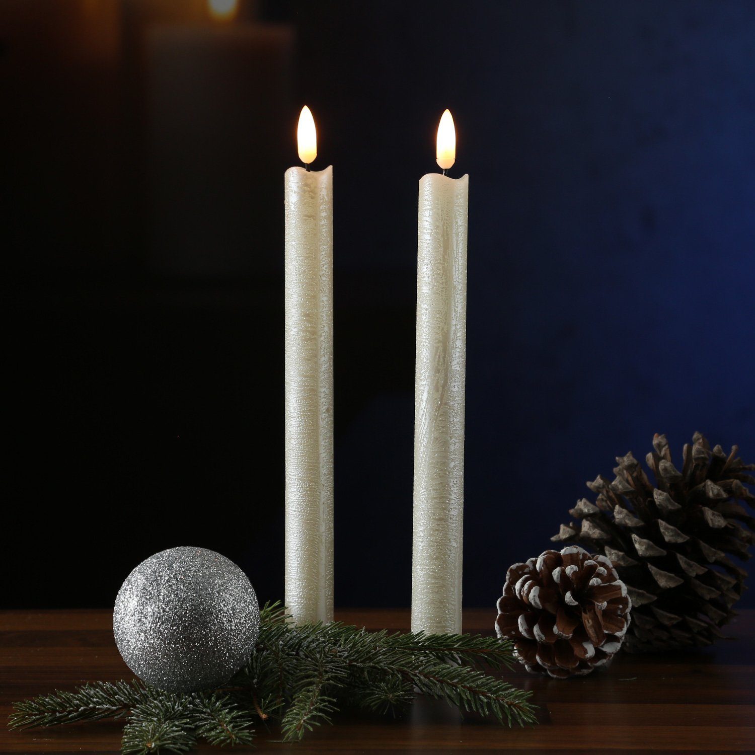 MARELIDA LED-Kerze LED Stabkerzen Tafelkerzen Dinner Spitzkerzen rustikal 25cm creme 2St (2-tlg)