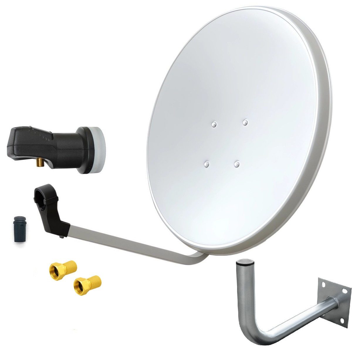 ARLI 60 cm HD Sat Anlage weiss +Single LNB +Wandhalter 45 cm +2 F-Stecker SAT-Antenne (60 cm, Stahl)