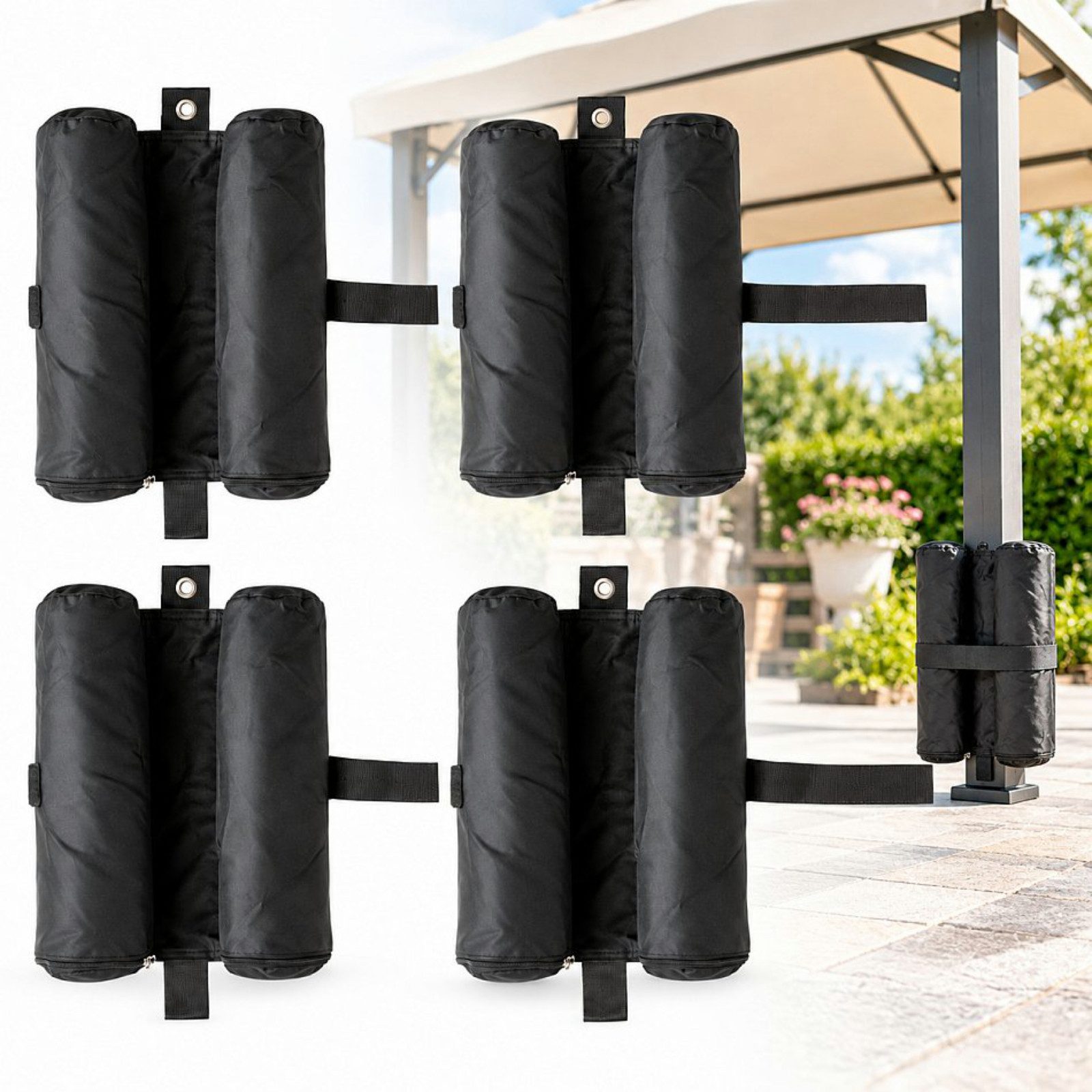 Haushalt International Im- und Export GmbH Pavillon-Sandsäcke Pavillongewicht Gewichttasche Sandsack 4er Set, (Set, 4-tlg., Packung), für je 10kg Sand, 2 Kammern, Beschwerung, Reißverschluss