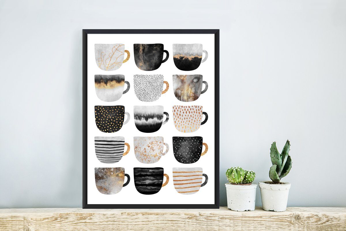 Rahmen, Kaffeetassen Gerahmtes Schwarzem mit St), Poster, MuchoWow Abstrakt Muster, Kunstdruck, Bilderrahmen - - Poster (1