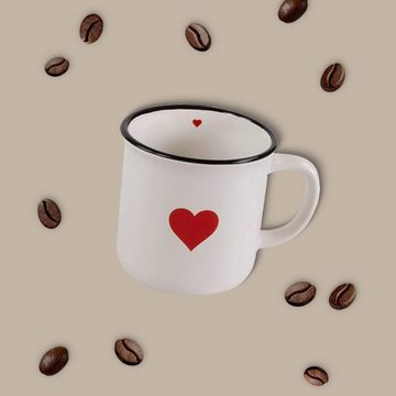 matches21 HOME & HOBBY Tasse Kaffeetassen mit Herz in Emaille-Optik 6 Stk. 8,5 cm mit 350ml, Keramik