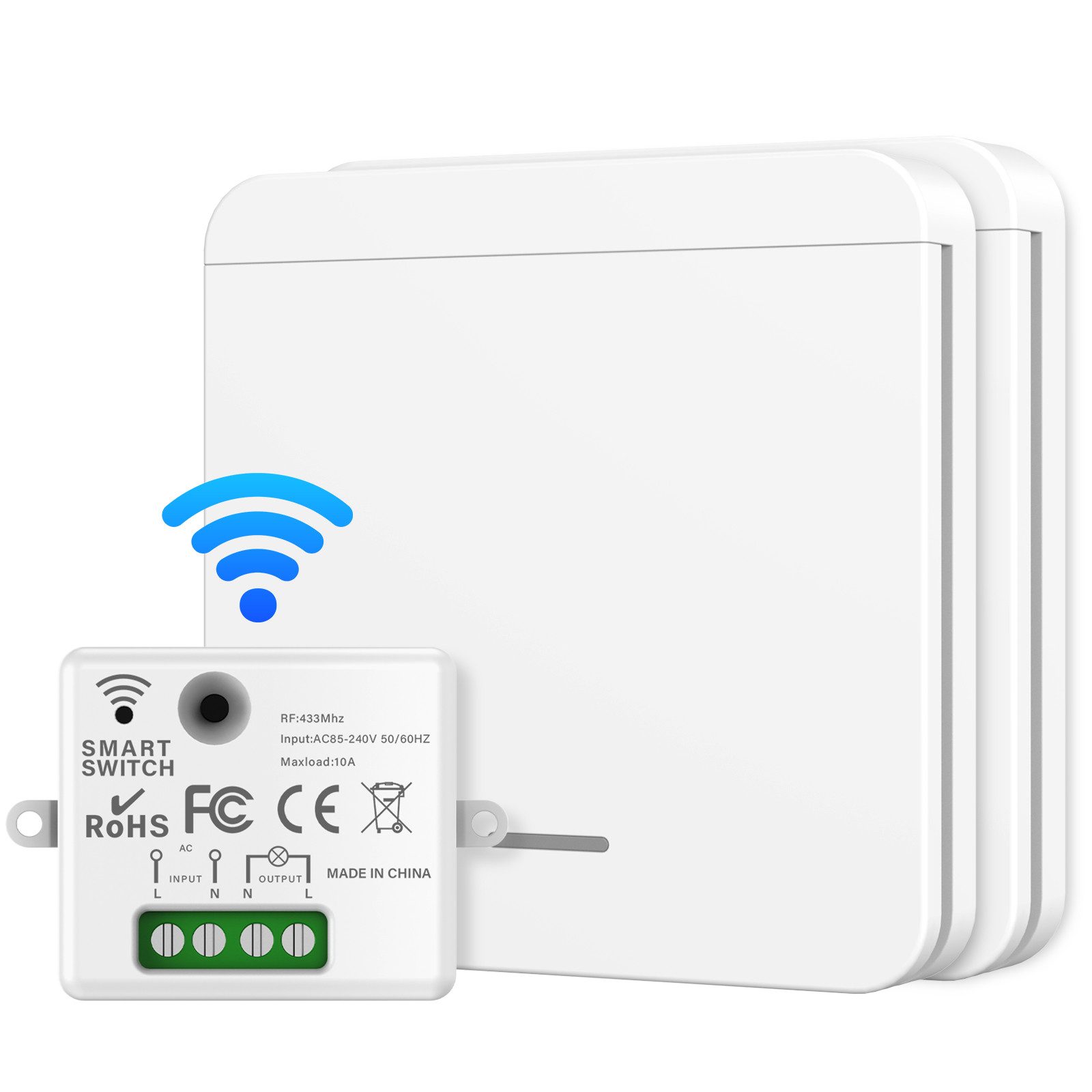 Kityhome Funkschalter 230v, RF 433Mhz Funk Lichtschalter, mit fernbedienung Smarter Lichtschalter, Reichweite von 30 Metern, für Lampen bis 1500W(2 Schalter 1 Empfänger)