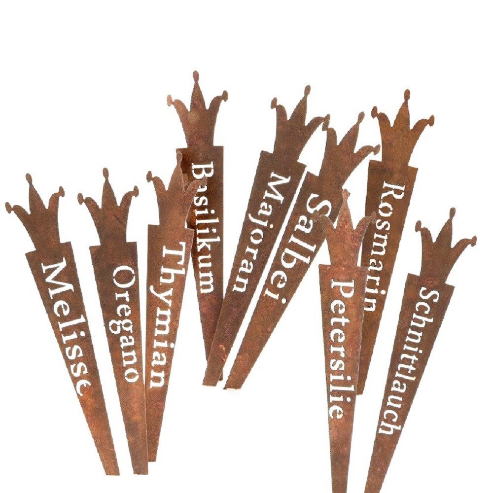 Dragimex Gartenstecker Metall Kräuterstecker KRONE. 9 x Pflanzenschild, Kräuterschild 22 cm