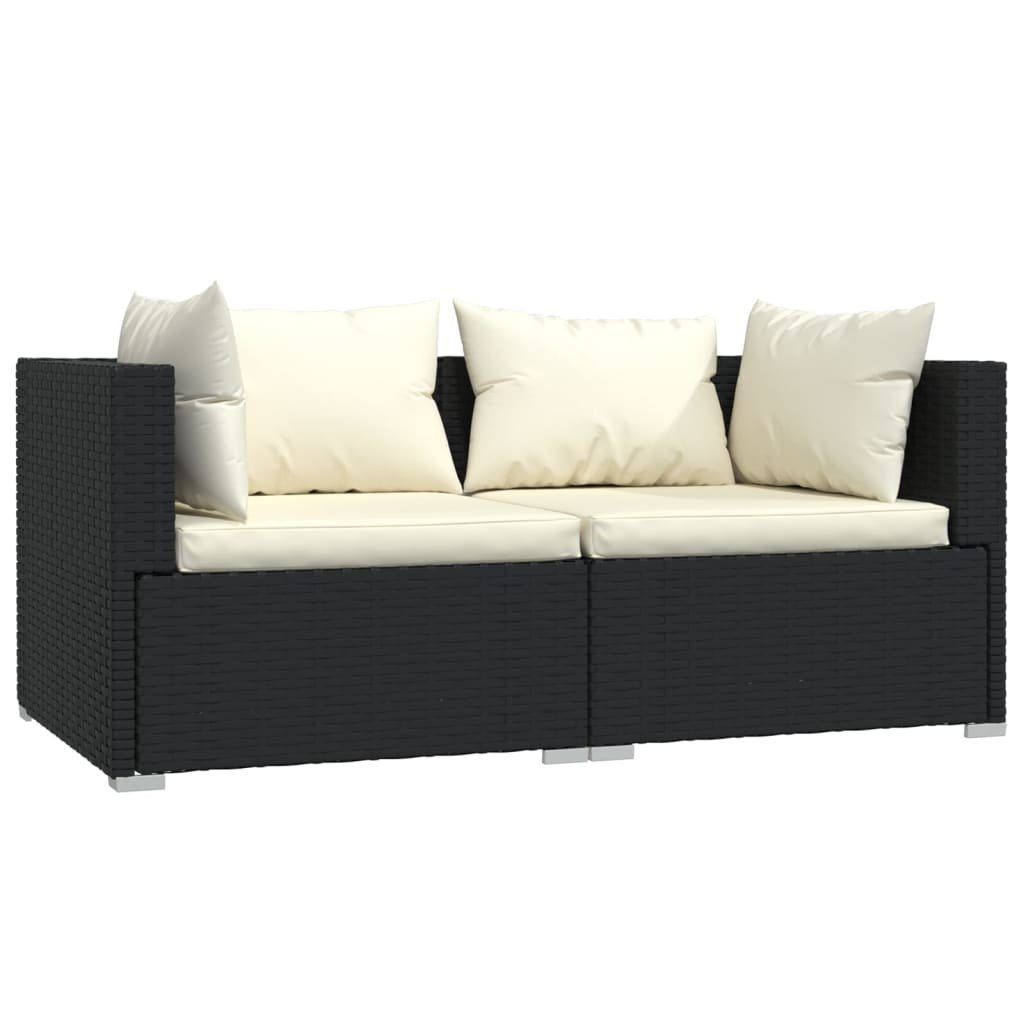 vidaXL Sofaelement 3-tlg. Garten-Lounge-Set mit Auflagen Schwarz Poly Rattan (1 St)