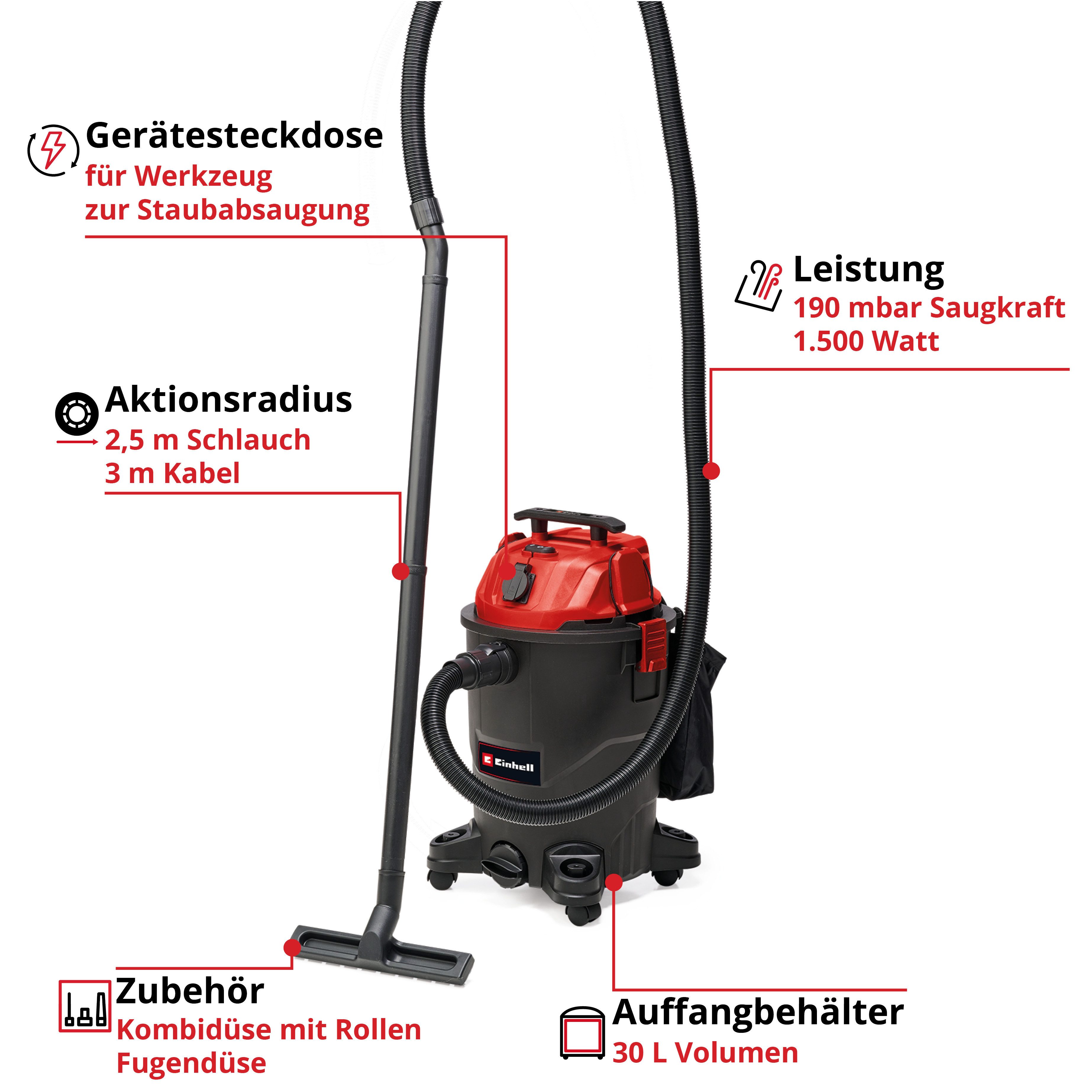 Einhell Nass-Trocken-Sauger TC-VC 1930 A, 1500 W