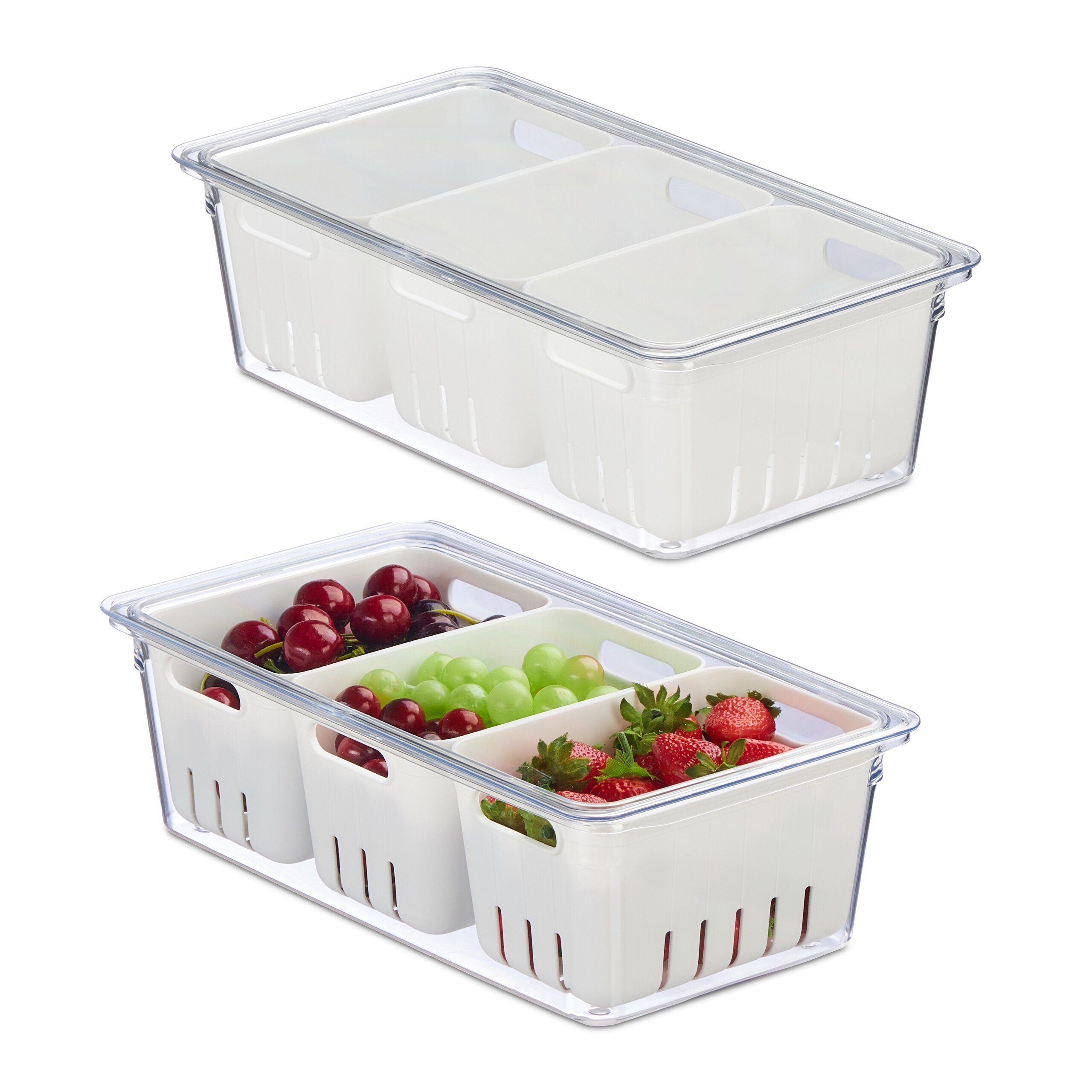 Kunststoff Kühlschrank 2er Organizer Set, Frischhaltedose relaxdays