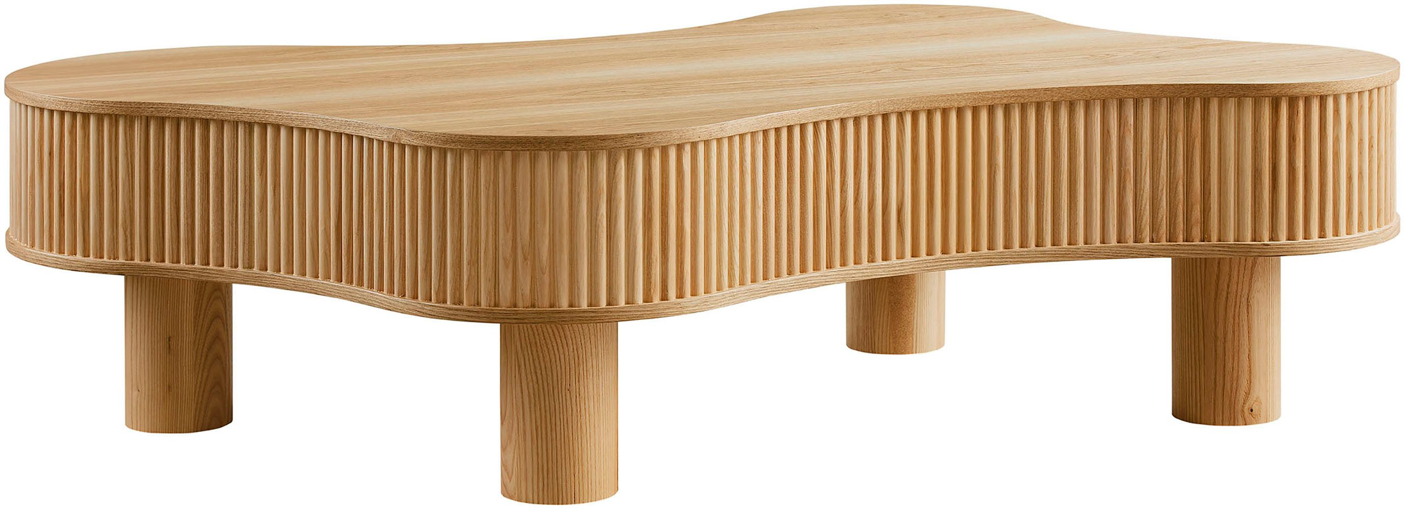 SalesFever Couchtisch Wohnzimmertisch organisch mit Massivholz-Lamellen 115 x 75 cm (1-St), Stilvoller & moderner Holztisch mit Echtholzfurnier. Reduzierter Preis € 739,99. Unverbindliche Preisempfehlung € 1.156,00