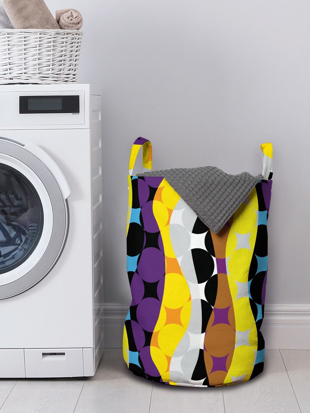 Griffen Wäschesäckchen für Abakuhaus Waschsalons, Bunt Repetitive Wäschekorb mit Kreis-Muster Kordelzugverschluss
