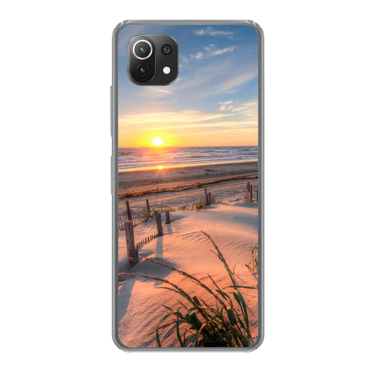 MuchoWow Handyhülle für Xiaomi Mi 11 Lite Strand - Meer - Düne - Sonnenuntergang - Landsch, Phone Case, Silikon, Schutzhülle Dünn