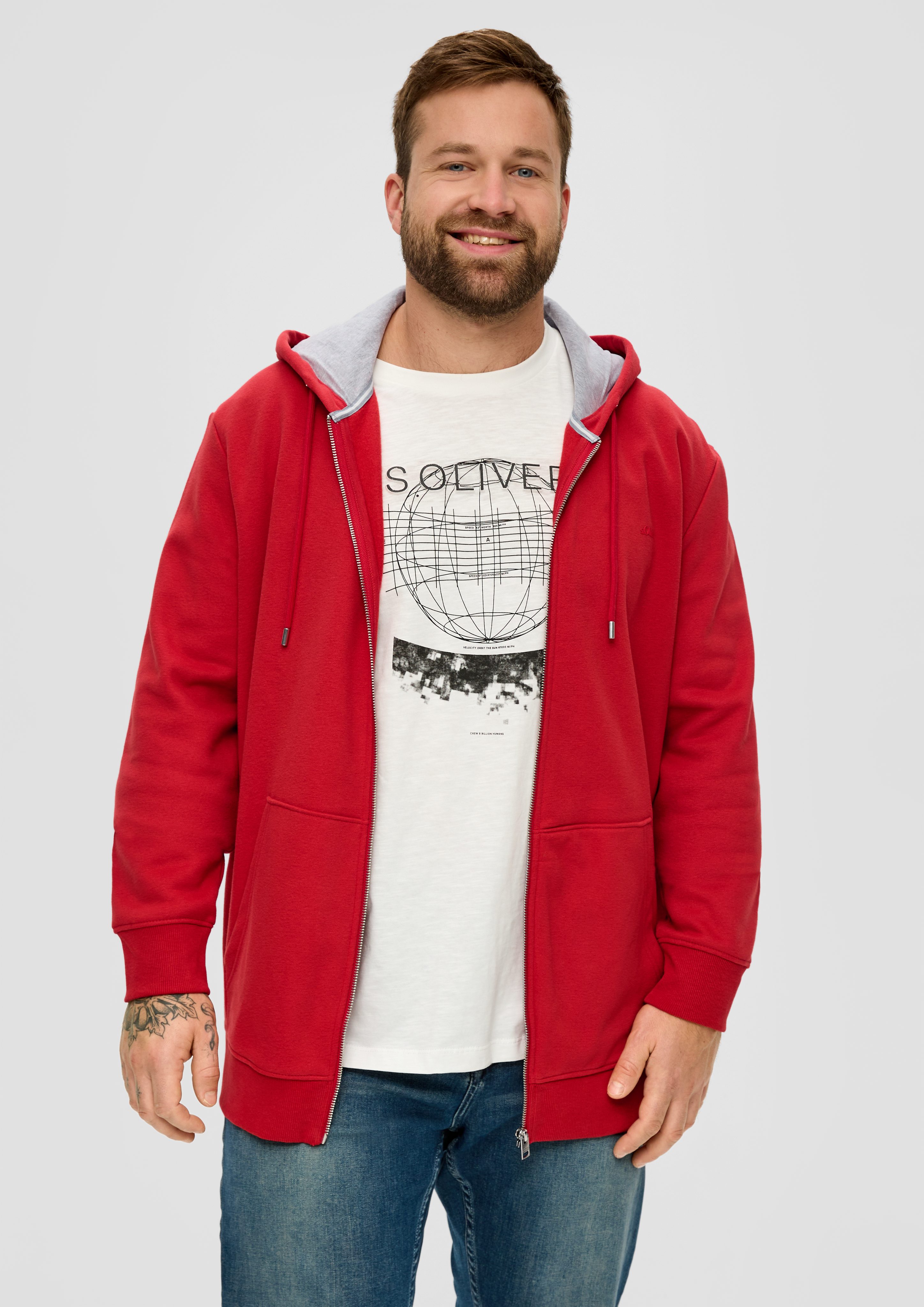 in s.Oliver Baumwollmix weicher Qualität, Allwetterjacke Kapuze Sweatshirt-Jacke Logo, aus Sweatware, mit