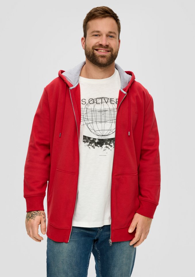 s.Oliver Allwetterjacke Sweatshirt-Jacke mit Kapuze Logo, in weicher  Qualität, aus Sweatware, Baumwollmix