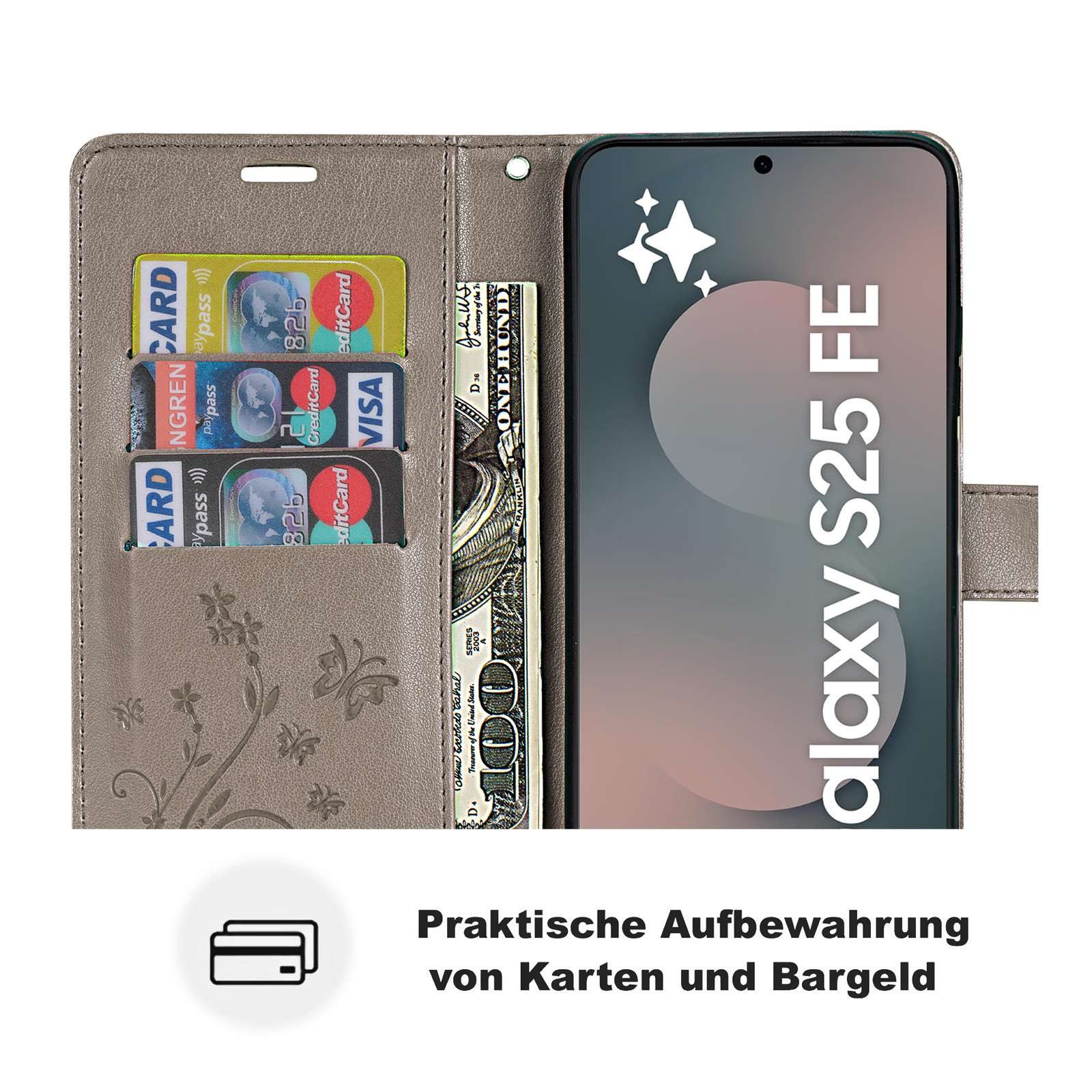 betterfon Handyhülle Handytasche für Samsung Galaxy S25 FE Klapphülle mit Kartenfächern, Bookstyle-Hülle: Magnetverschluss 3 Kartenfächer & Standfunktion – Bild 4 von 5