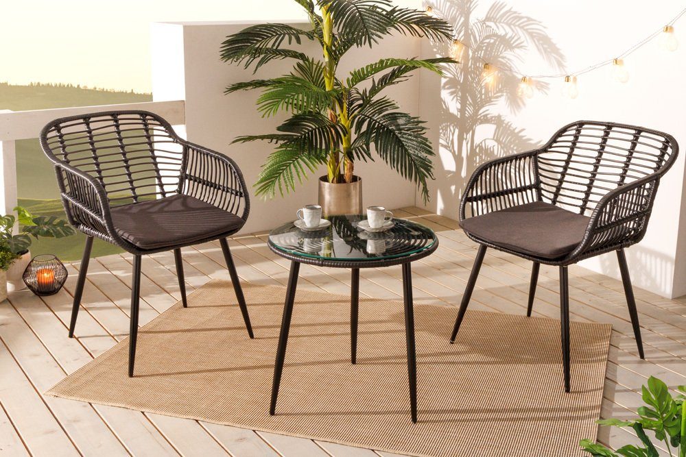 Stühle · schwarz, Outdoor riess-ambiente (Set, · · Garten Tisch Balkonset Sitzgruppe 3-tlg), Design · · PARIS Terrasse ·
